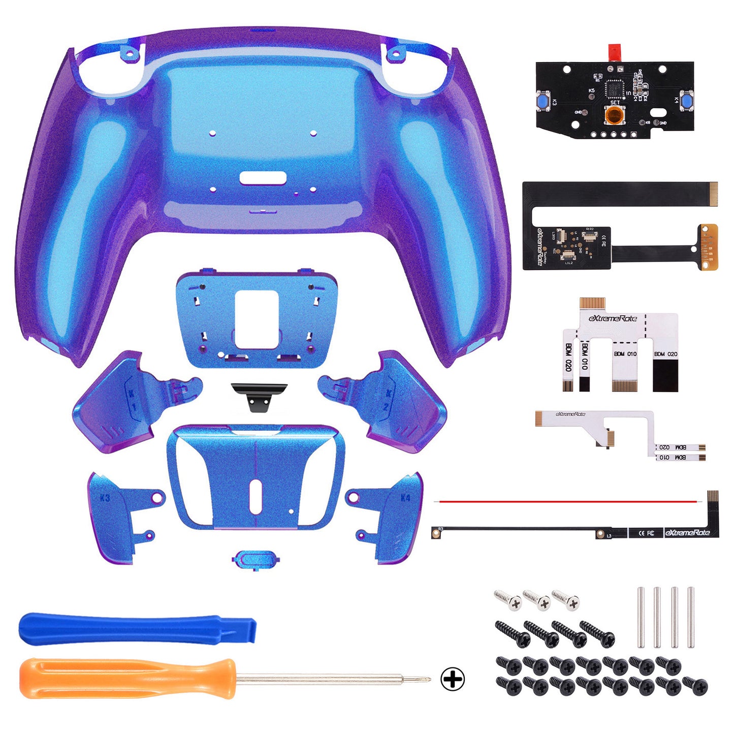 eXtremeRate Remappable RISE 4.0 Remap Kit for PS5 Controller BDM-010/020 - Chameleon Purple Blue eXtremeRate