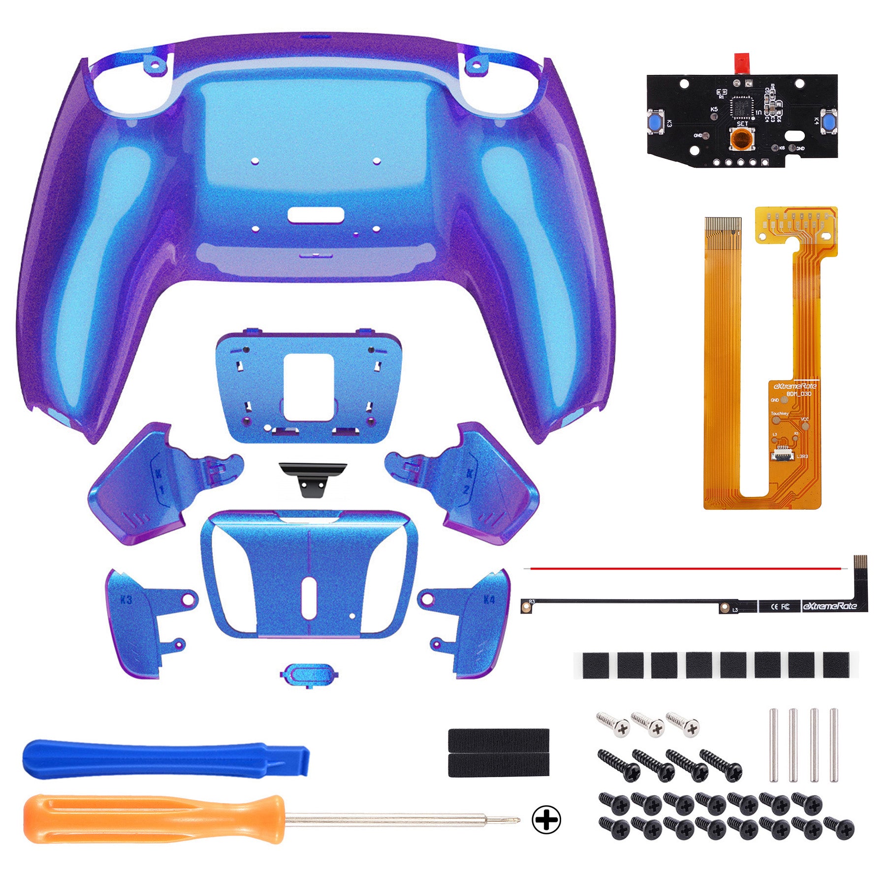 eXtremeRate Remappable RISE 4.0 Remap Kit for PS5 Controller BDM-030/040 - Chameleon Purple Blue eXtremeRate