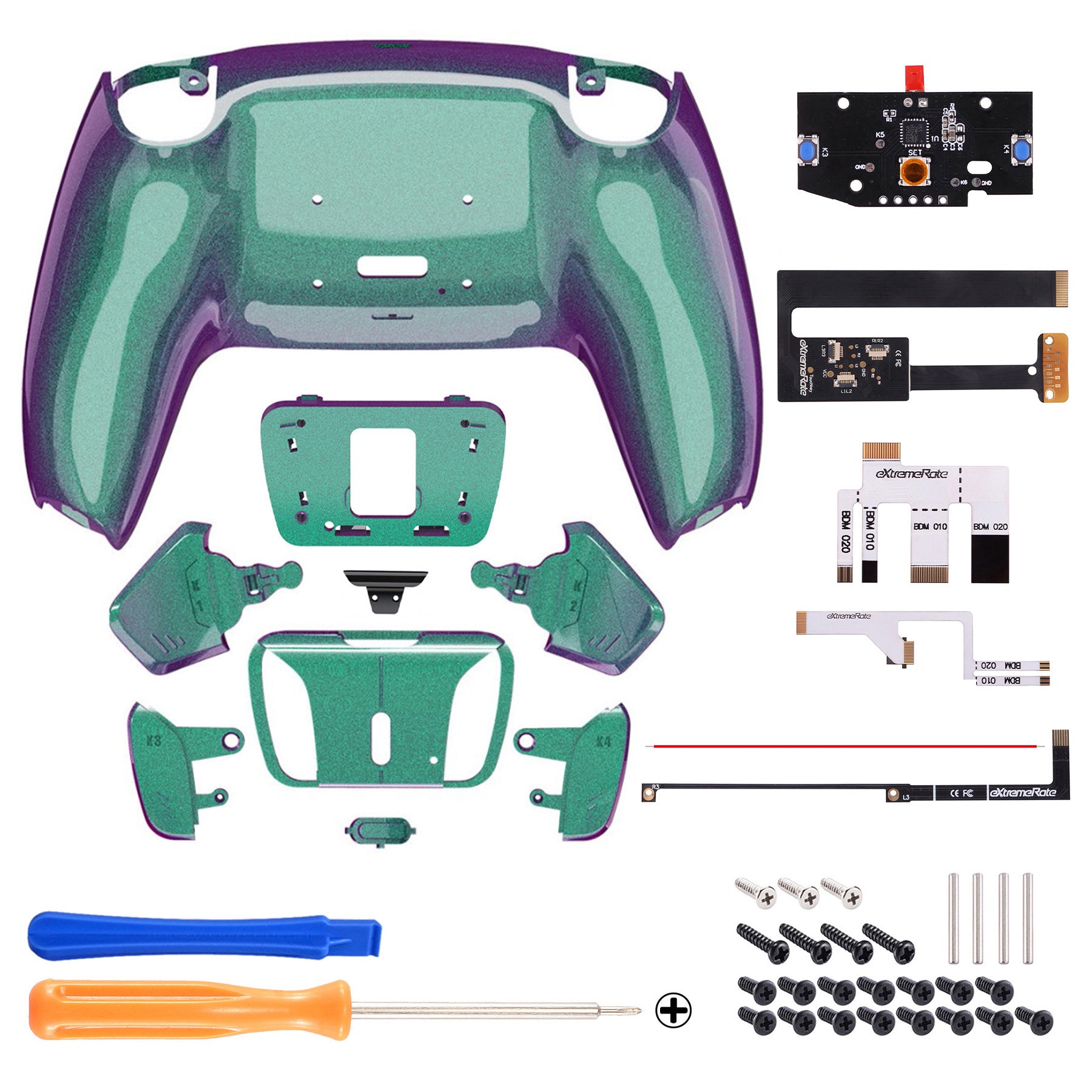 eXtremeRate Remappable RISE 4.0 Remap Kit for PS5 Controller BDM-010/020 - Chameleon Green Purple eXtremeRate