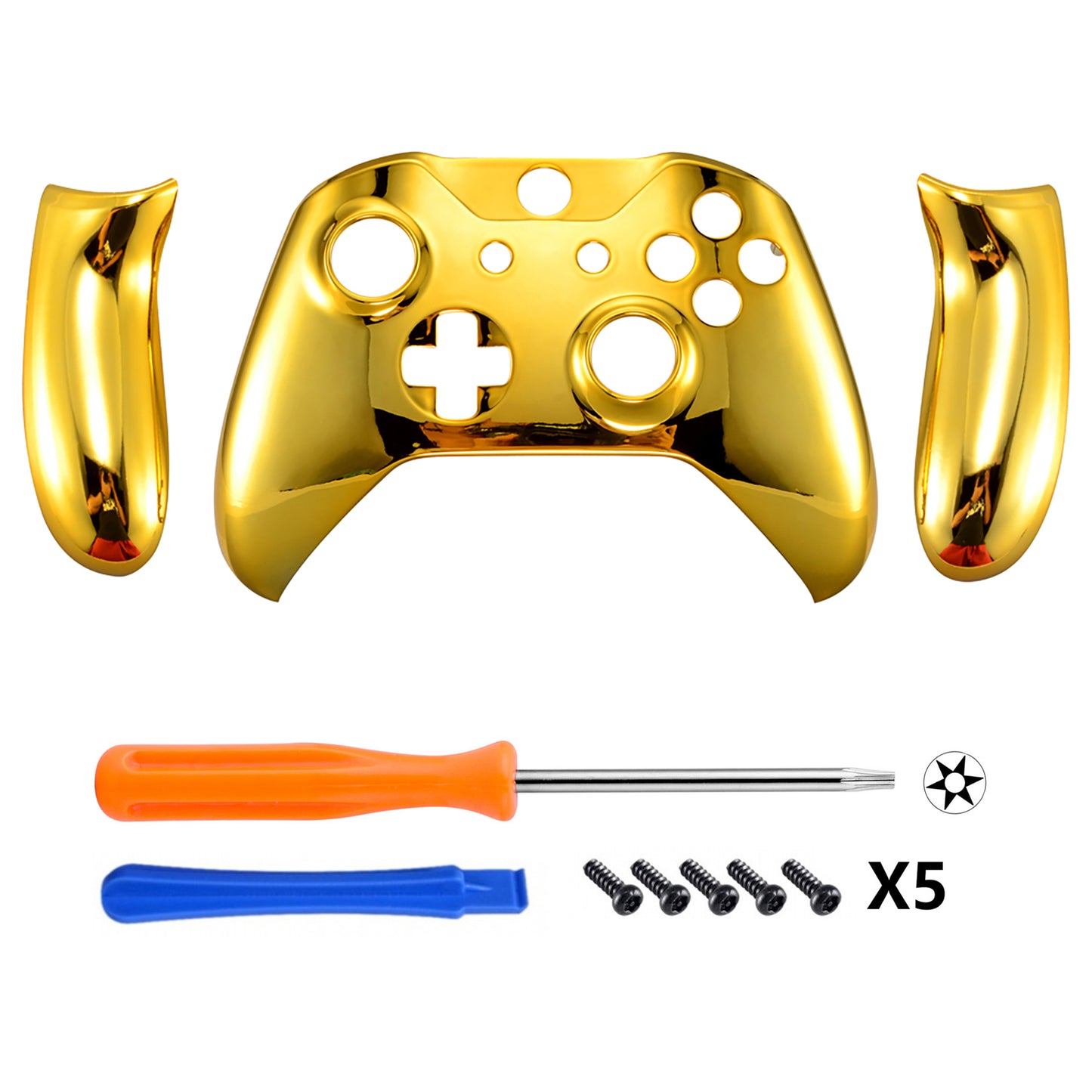 eXtremeRate Replacement Front Housing Shell with Side Rails Panel for Xbox One X & S Controller (Model 1708) - Chrome Gold Glossy eXtremeRate