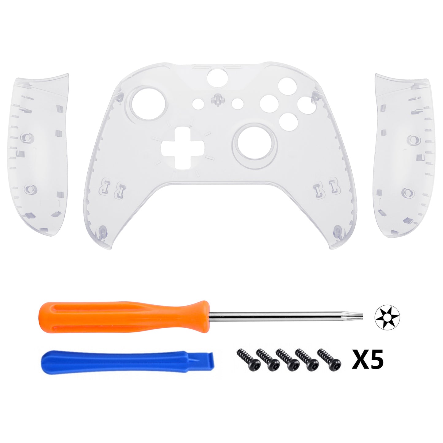 eXtremeRate Replacement Front Housing Shell with Side Rails Panel for Xbox One X & S Controller (Model 1708) - Transparent Clear eXtremeRate