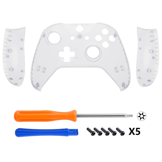 eXtremeRate Replacement Front Housing Shell with Side Rails Panel for Xbox One X & S Controller (Model 1708) - Transparent Clear eXtremeRate
