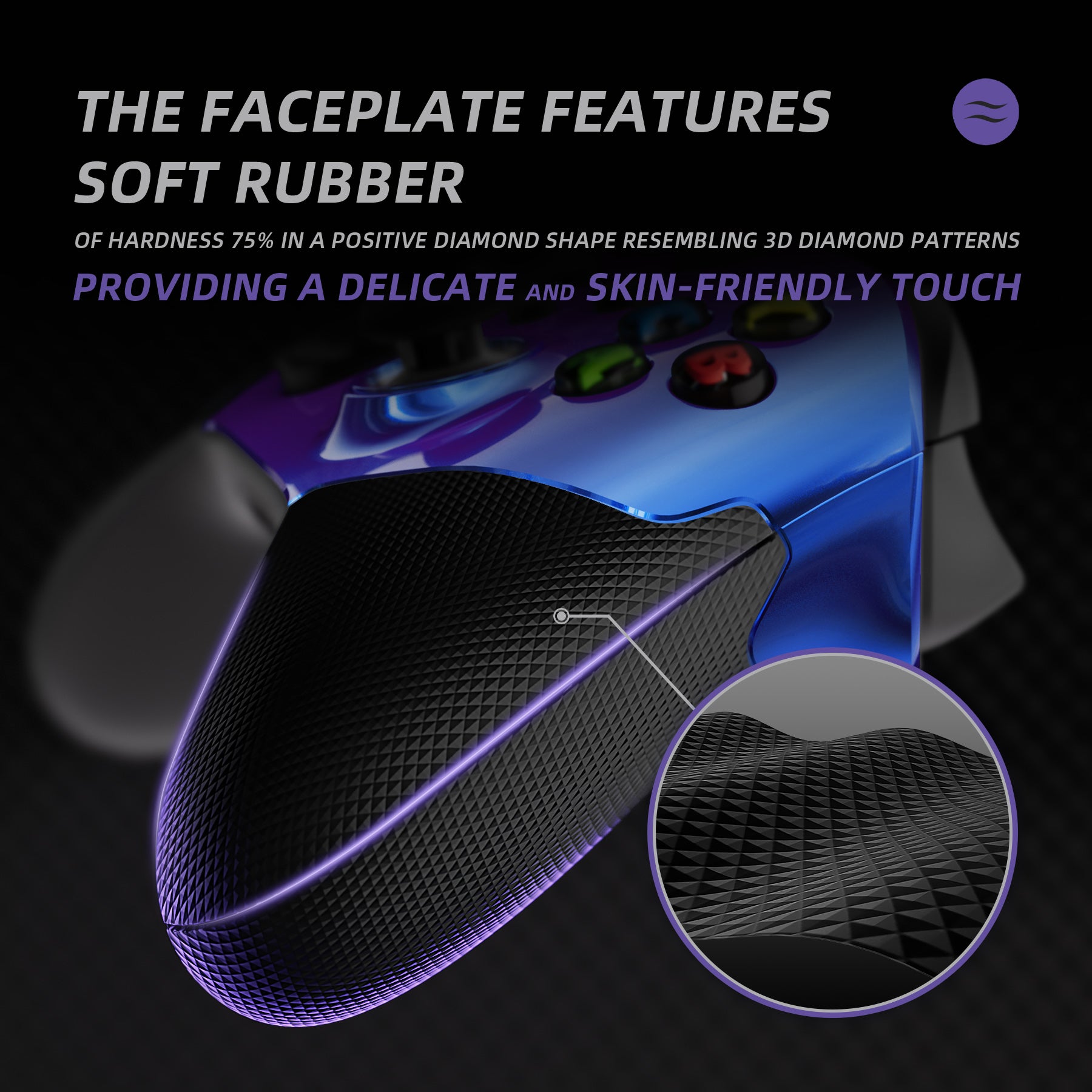 eXtremeRate ASR Version Performance Rubberized Side Rails Front Housing Shells with Accent Rings for Xbox Series X & S Controller - Chameleon Purple Blue eXtremeRate