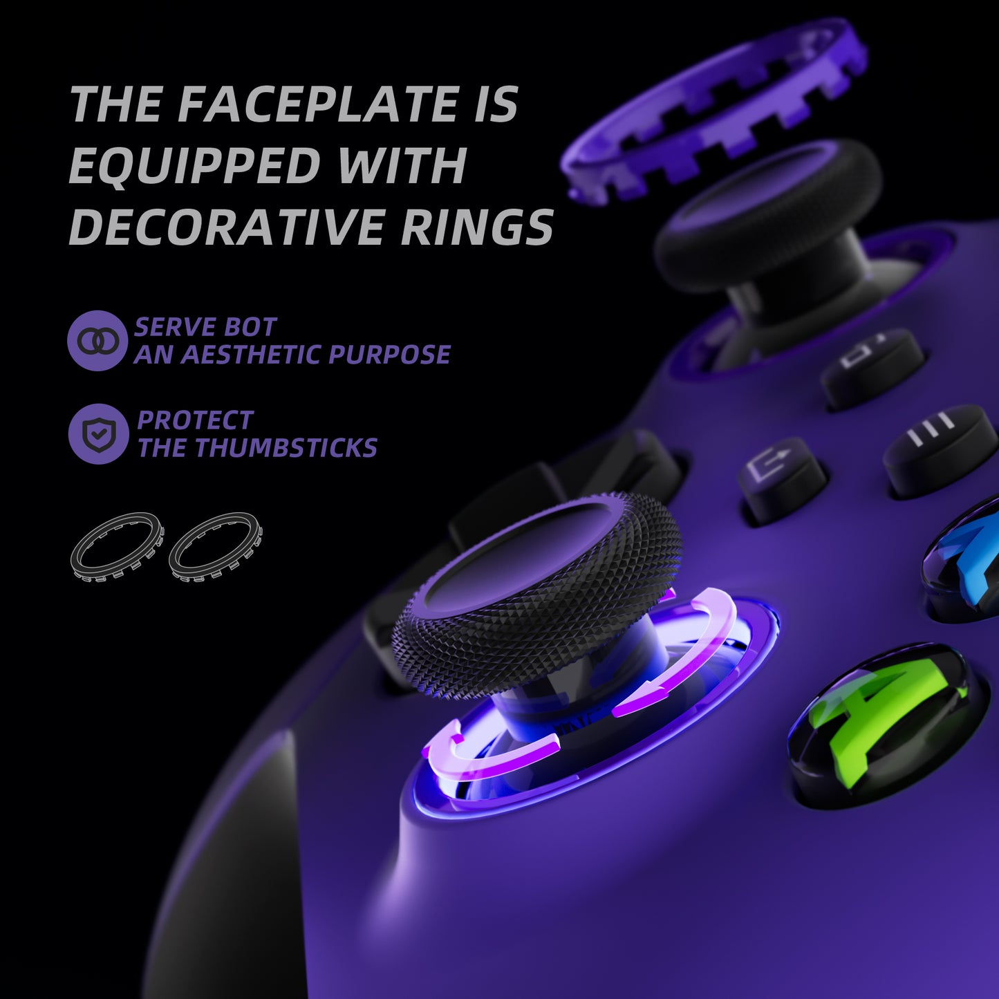 eXtremeRate ASR Version Performance Rubberized Side Rails Front Housing Shells with Accent Rings for Xbox Series X & S Controller - Purple eXtremeRate