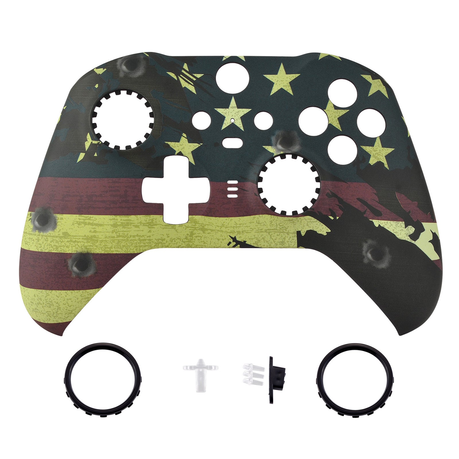 US Flag The Stars & Stripes Patterned Faceplate Cover, Soft Touch Front Housing Shell Case Replacement Kit for Xbox One Elite Series 2 Controller (Model 1797 and Core Model 1797) - Thumbstick Accent Rings Included - ELT114 eXtremeRate