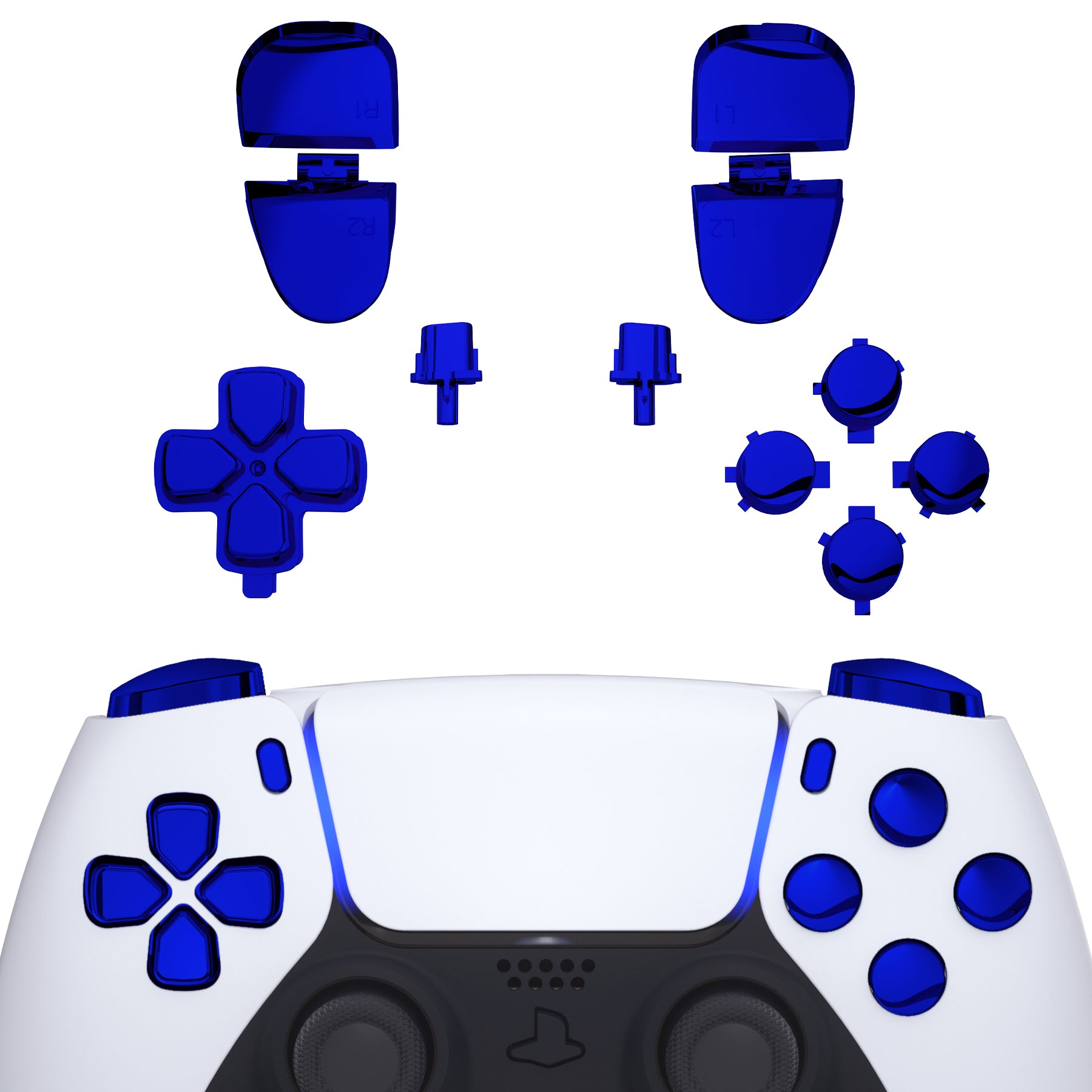 eXtremeRate Retail Replacement D-pad R1 L1 R2 L2 Triggers Share Options Face Buttons, Chrome Blue Full Set Buttons Compatible with ps5 Controller BDM-030 - JPF2004G3
