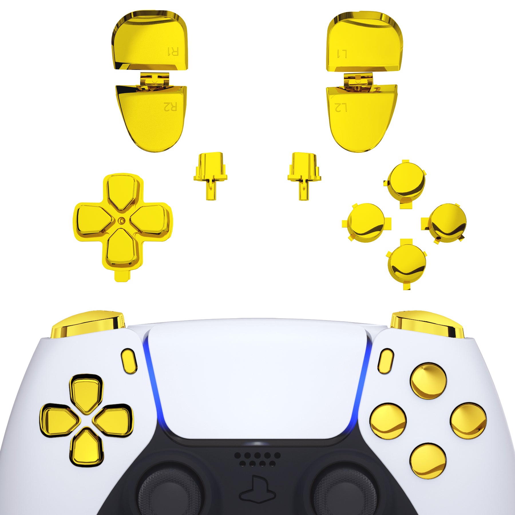 eXtremeRate Retail Replacement D-pad R1 L1 R2 L2 Triggers Share Options Face Buttons, Chrome Gold Full Set Buttons Compatible with ps5 Controller BDM-030 - JPF2001G3
