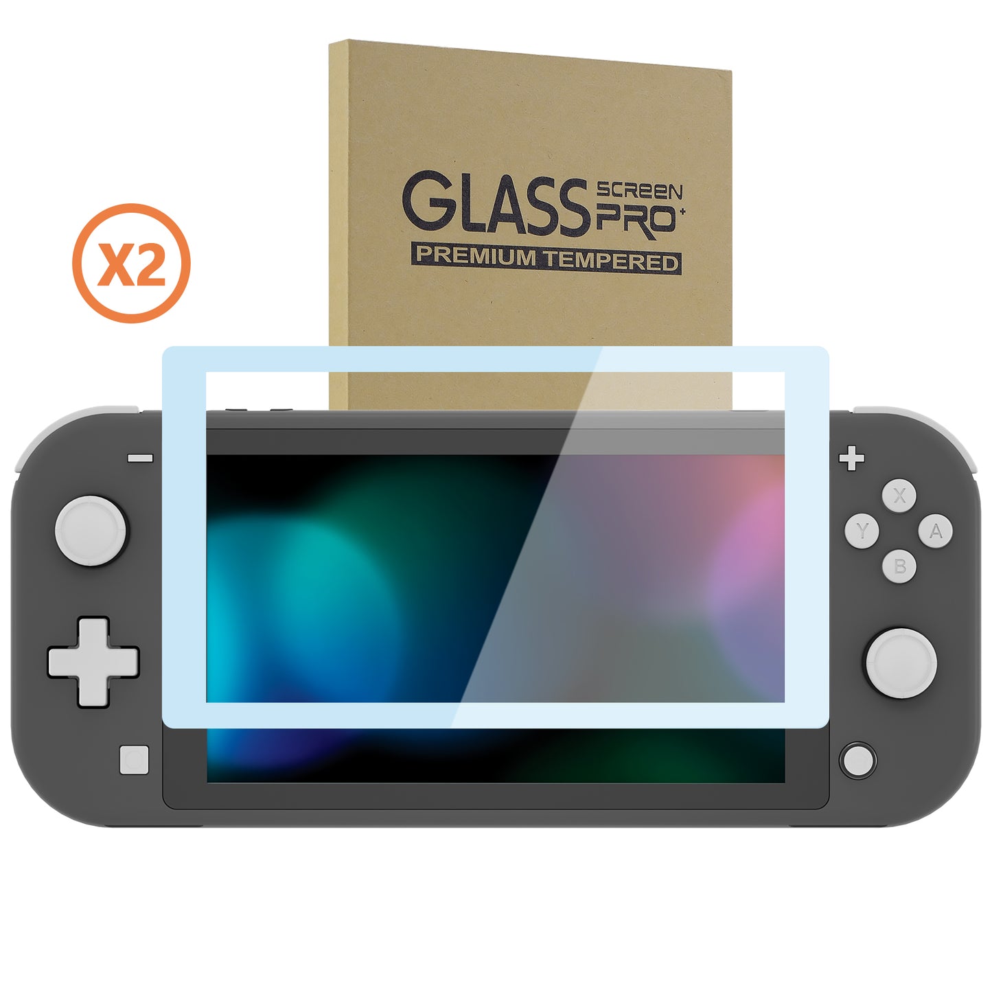 eXtremeRate 2 Pack Anti-Scratch Transparent HD Tempered Glass Screen Protector for Nintendo Switch Lite - Sky Blue Border