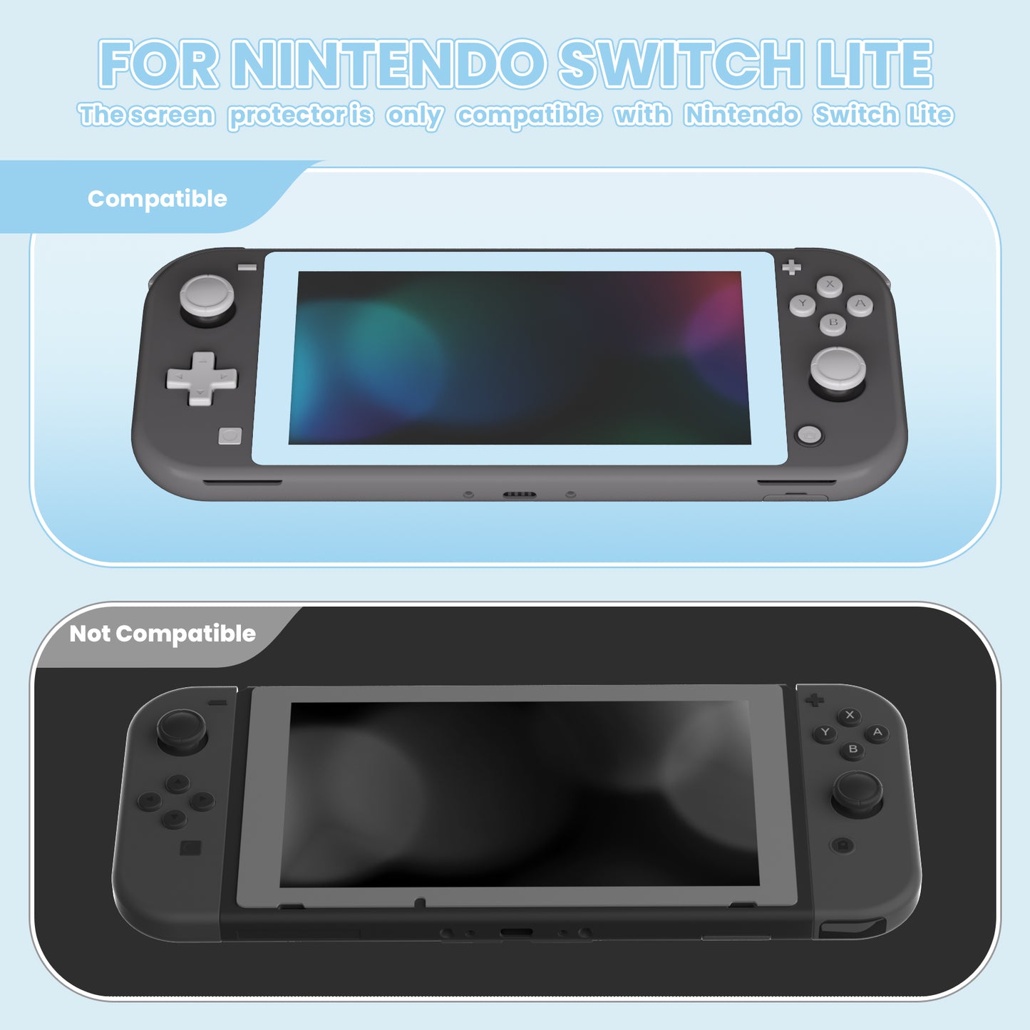 eXtremeRate 2 Pack Anti-Scratch Transparent HD Tempered Glass Screen Protector for Nintendo Switch Lite - Sky Blue Border