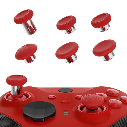 eXtremeRate 6 in 1 Metal Replacement Thumbsticks for Xbox Elite Series 2 & Elite 2 Core Controller (Model 1797) - Scarlet Red & Metallic Silver eXtremeRate