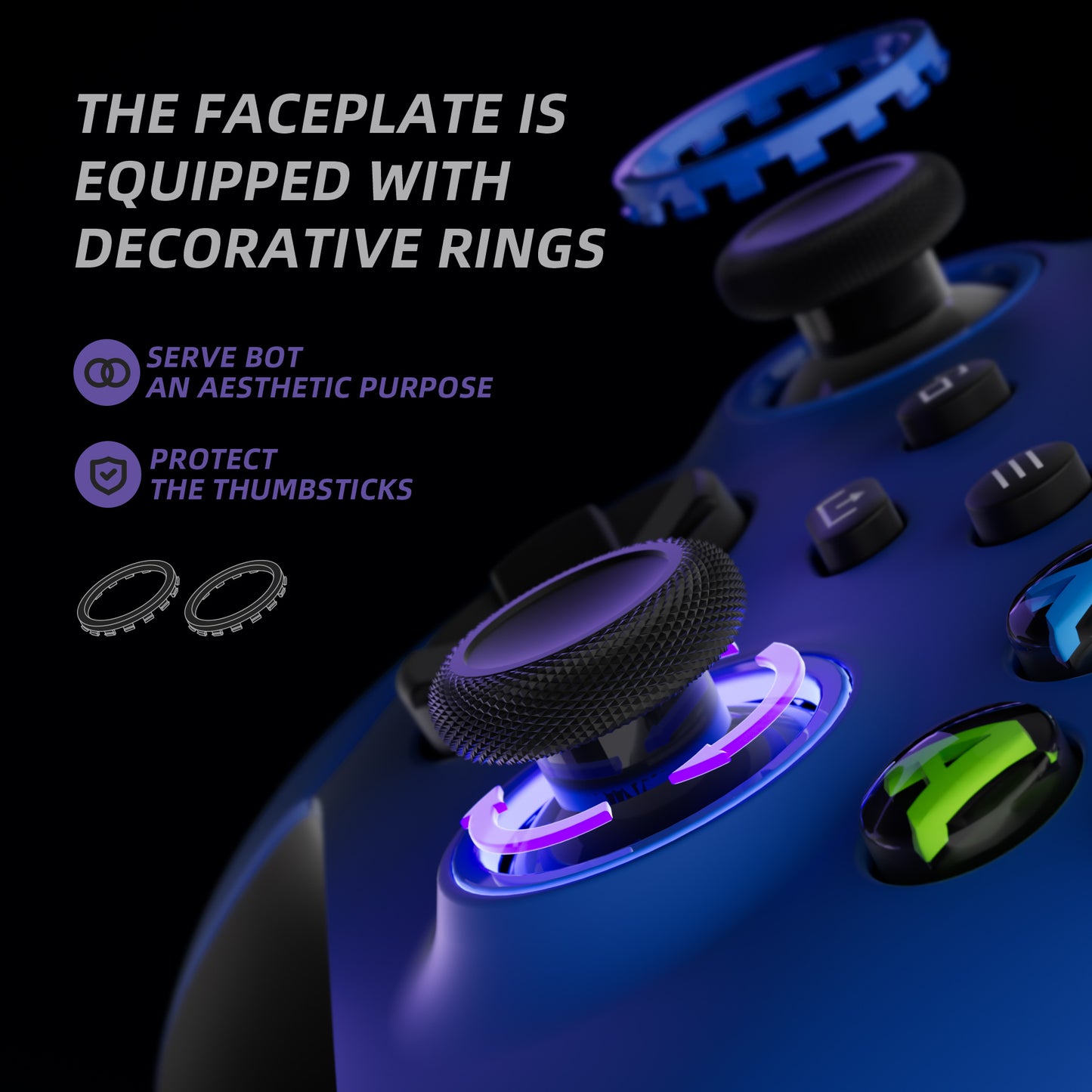 eXtremeRate ASR Version Performance Rubberized Grip Front Housing Shell  with Accent Rings for Xbox Series X & S Controller - Blue eXtremeRate