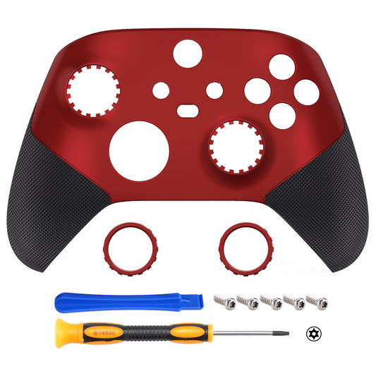 eXtremeRate ASR Version Performance Rubberized Grip Front Housing Shell  with Accent Rings for Xbox Series X & S Controller - Rubberized Scarlet Red & Black eXtremeRate