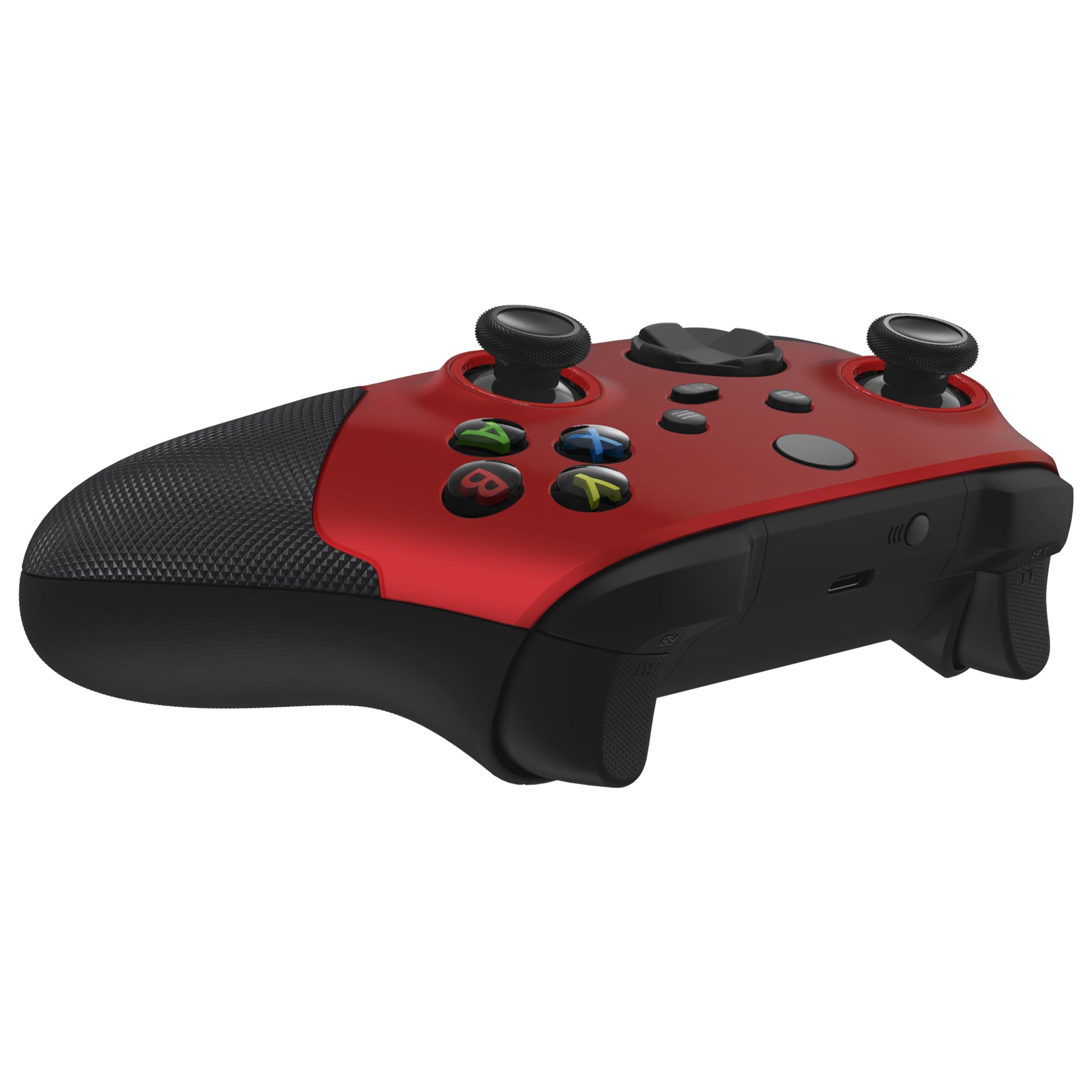 eXtremeRate ASR Version Performance Rubberized Grip Front Housing Shell  with Accent Rings for Xbox Series X & S Controller - Scarlet Red & Black