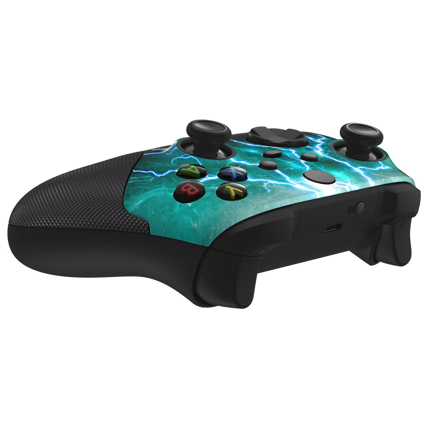 eXtremeRate ASR Version Performance Rubberized Grip Front Housing Shell  with Accent Rings for Xbox Series X & S Controller - Green Storm Thunder eXtremeRate
