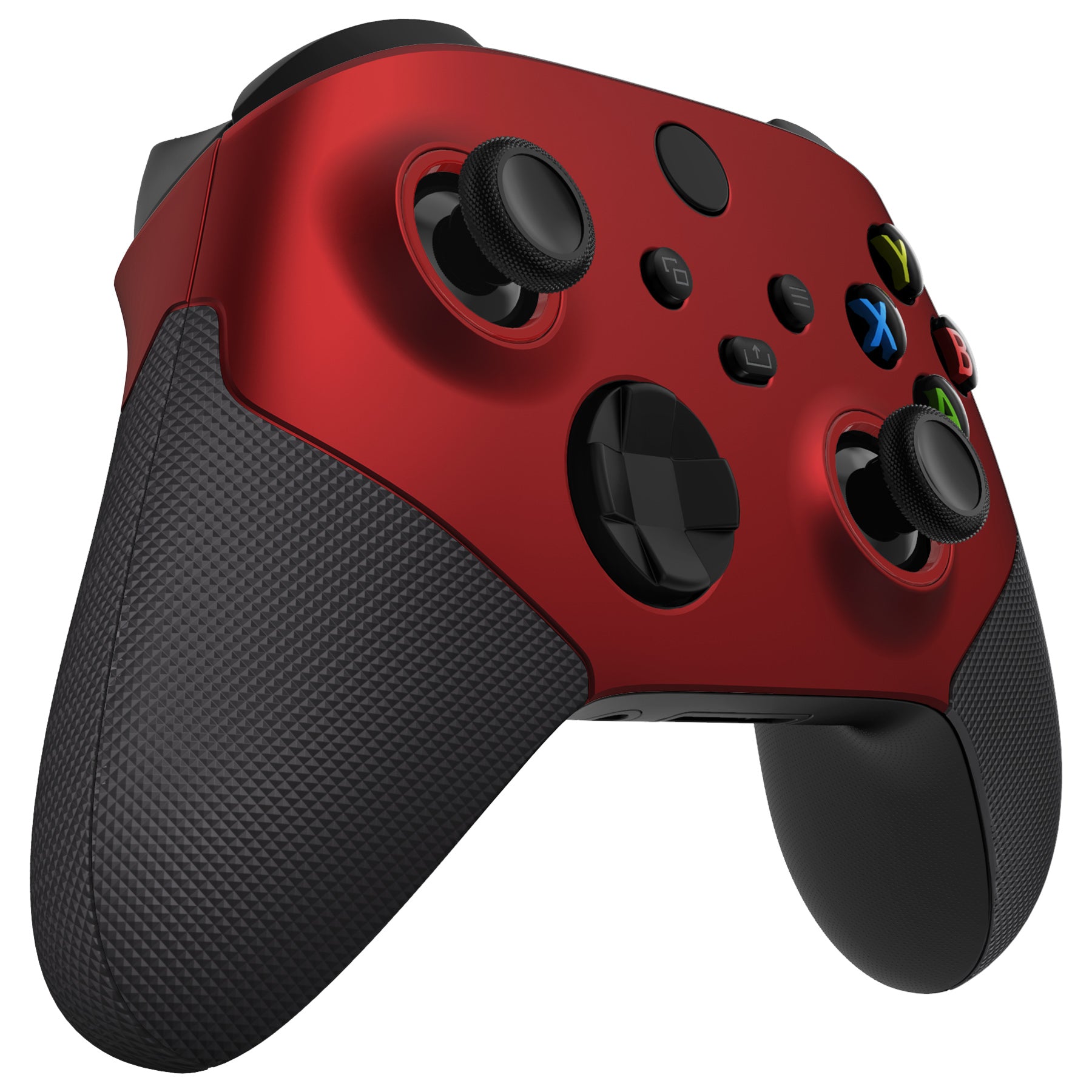 eXtremeRate ASR Version Performance Rubberized Side Rails Front Housing Shells with Accent Rings for Xbox Series X & S Controller - Rubberized Scarlet Red & Black eXtremeRate