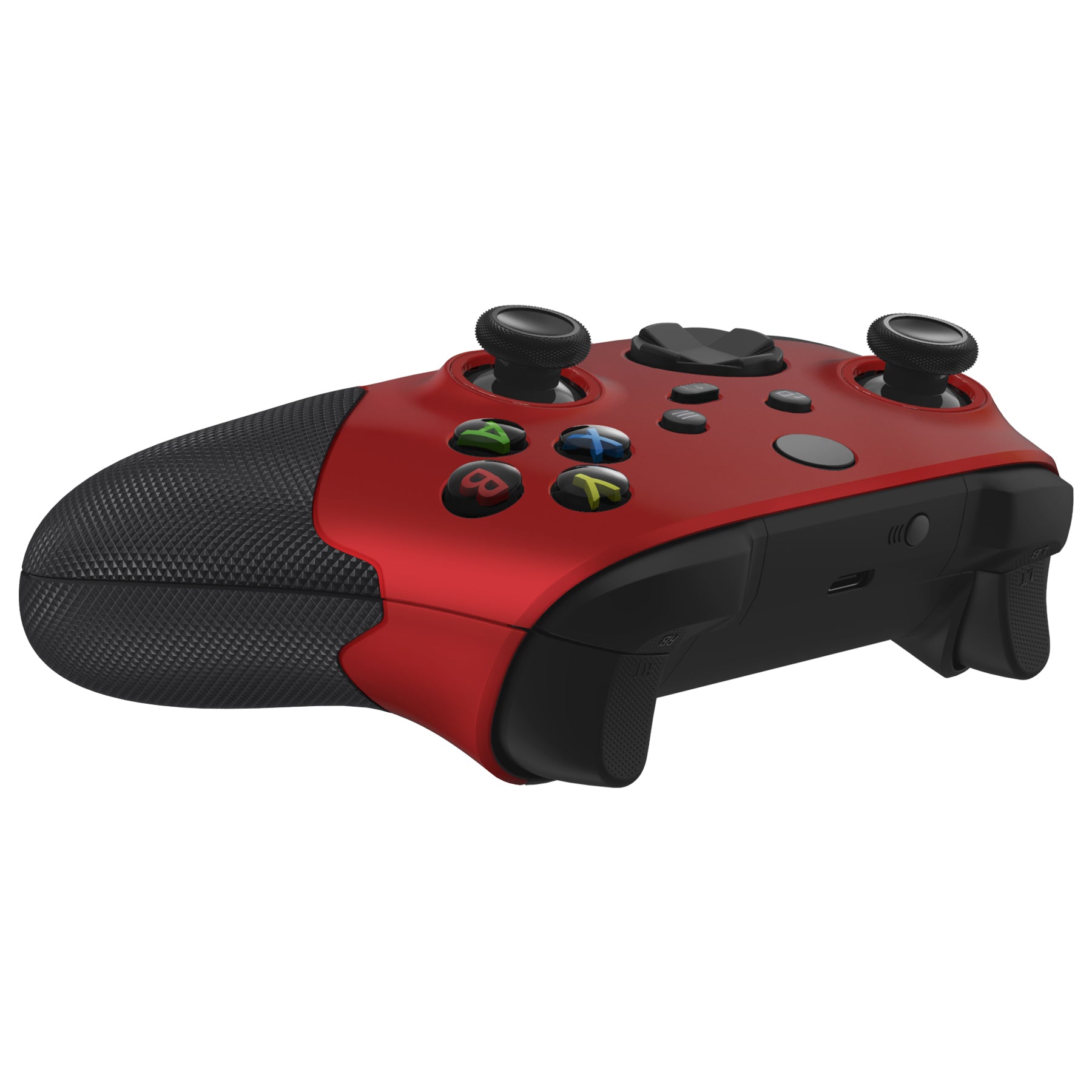 eXtremeRate ASR Version Performance Rubberized Side Rails Front Housing Shells with Accent Rings for Xbox Series X & S Controller - Rubberized Scarlet Red & Black eXtremeRate