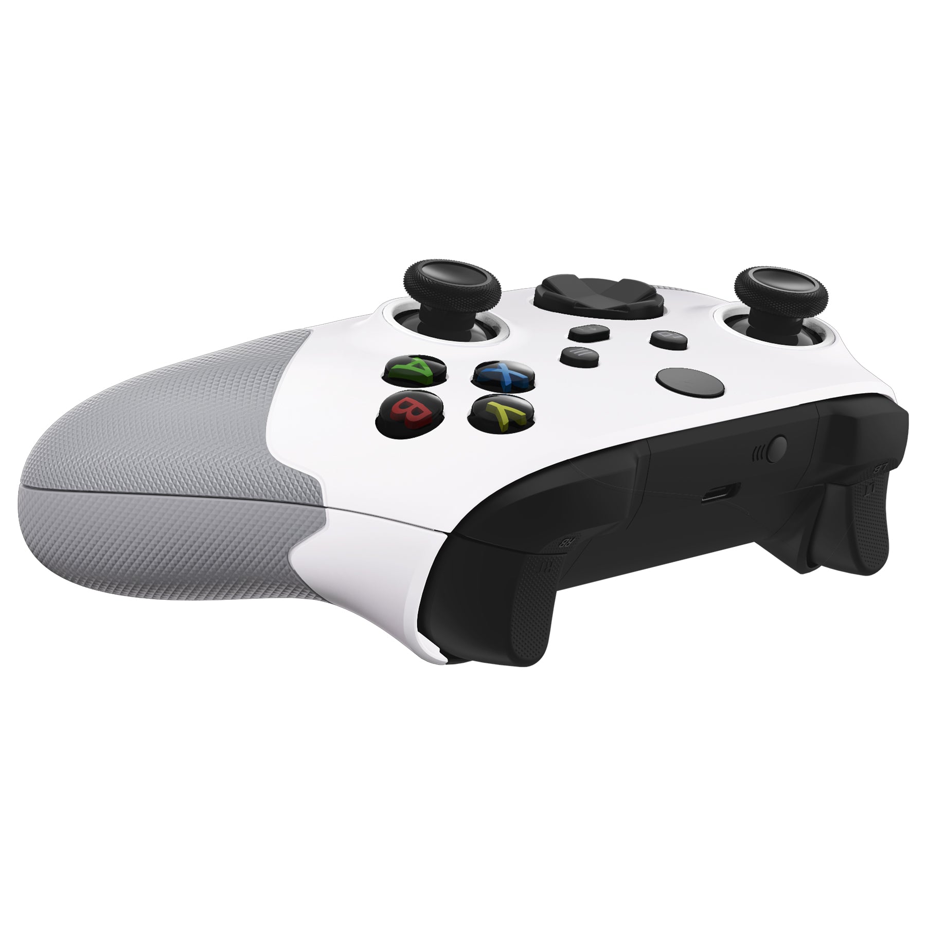 eXtremeRate ASR Version Performance Rubberized Side Rails Front Housing  Shells with Accent Rings for Xbox Series X & S Controller - White & Gray
