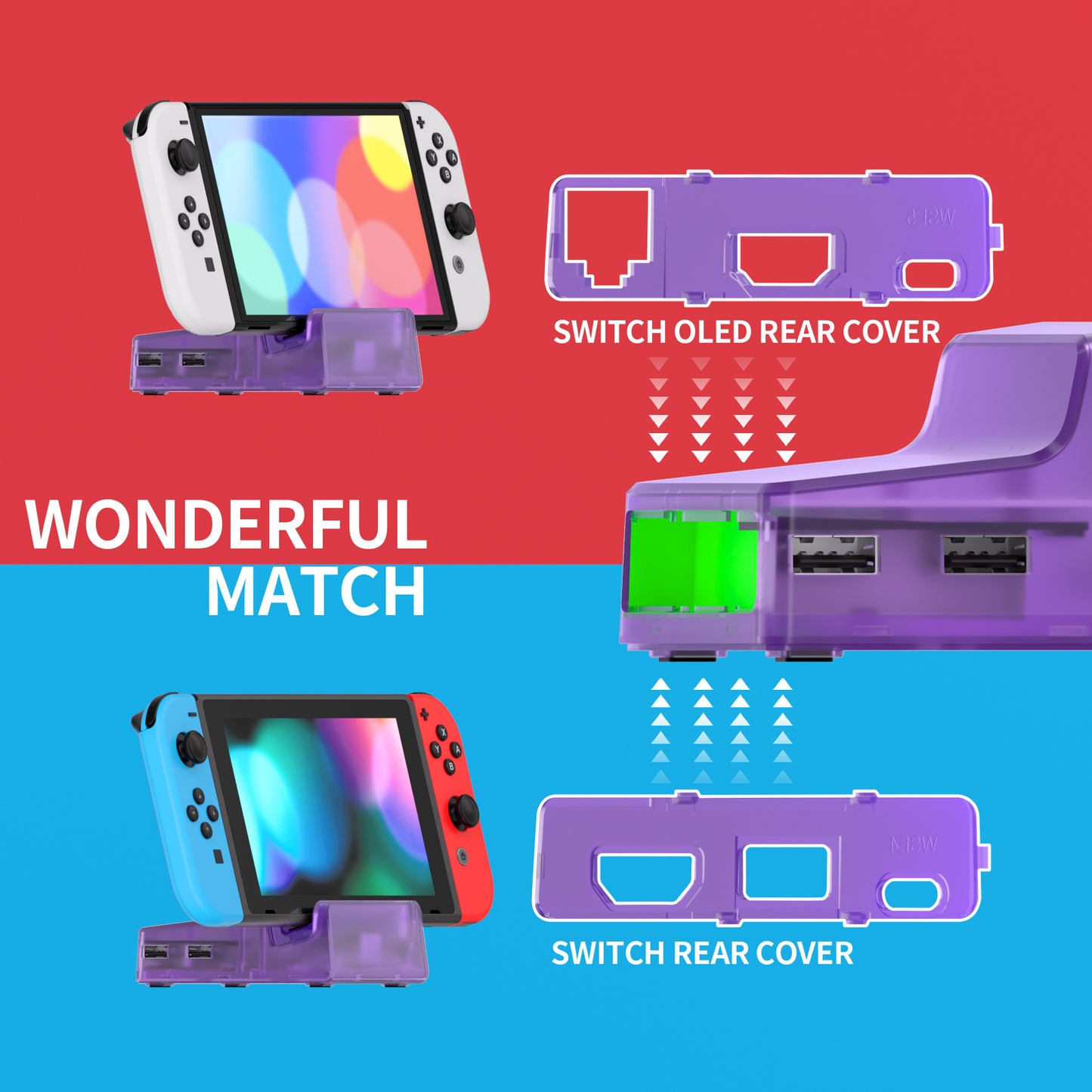 eXtremeRate AiryDocky DIY Kit Replacement Shell Case for Nintendo Switch Dock - Clear Atomic Purple eXtremeRate