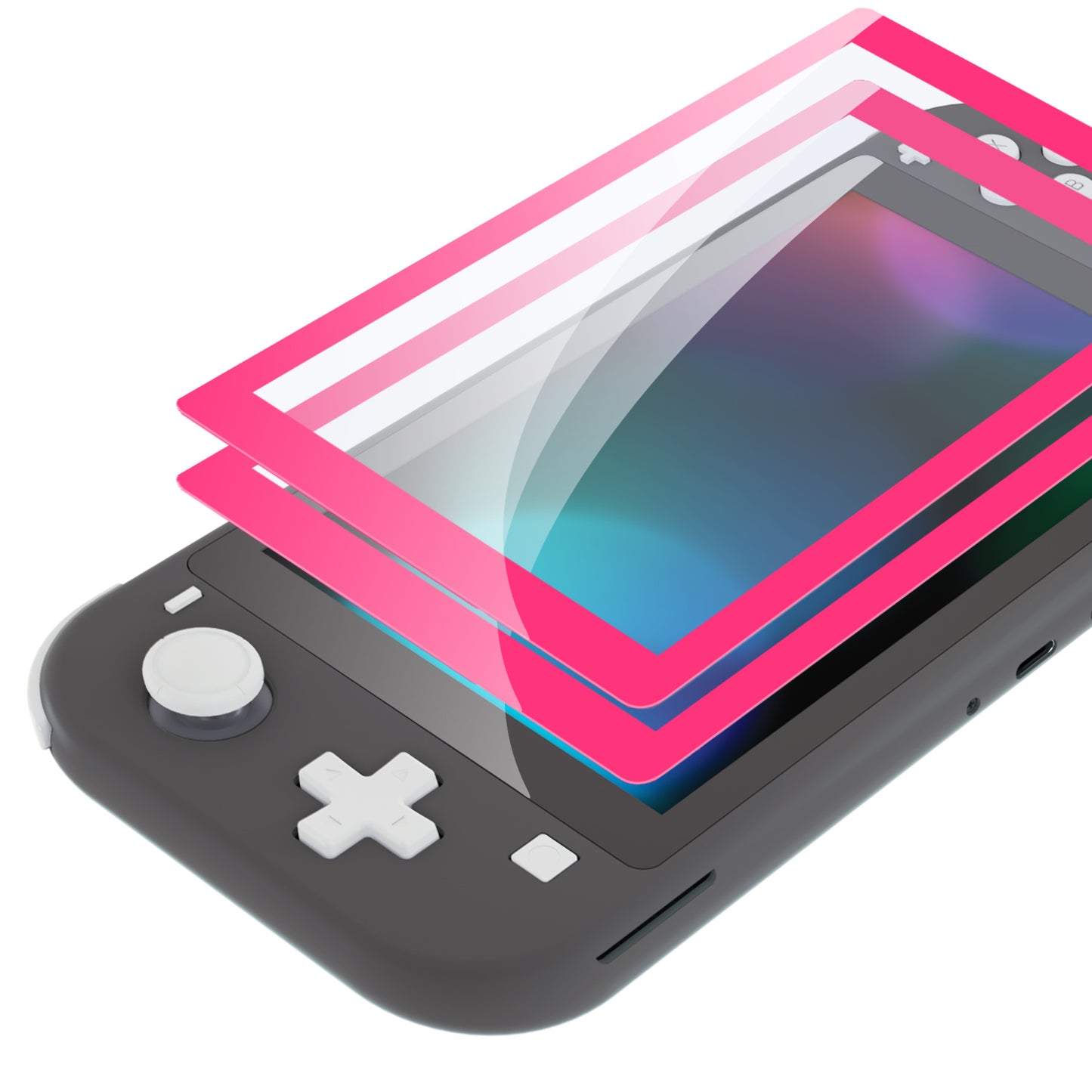 eXtremeRate 2 Pack Anti-Scratch Transparent HD Tempered Glass Screen Protector for Nintendo Switch Lite - Bright Pink