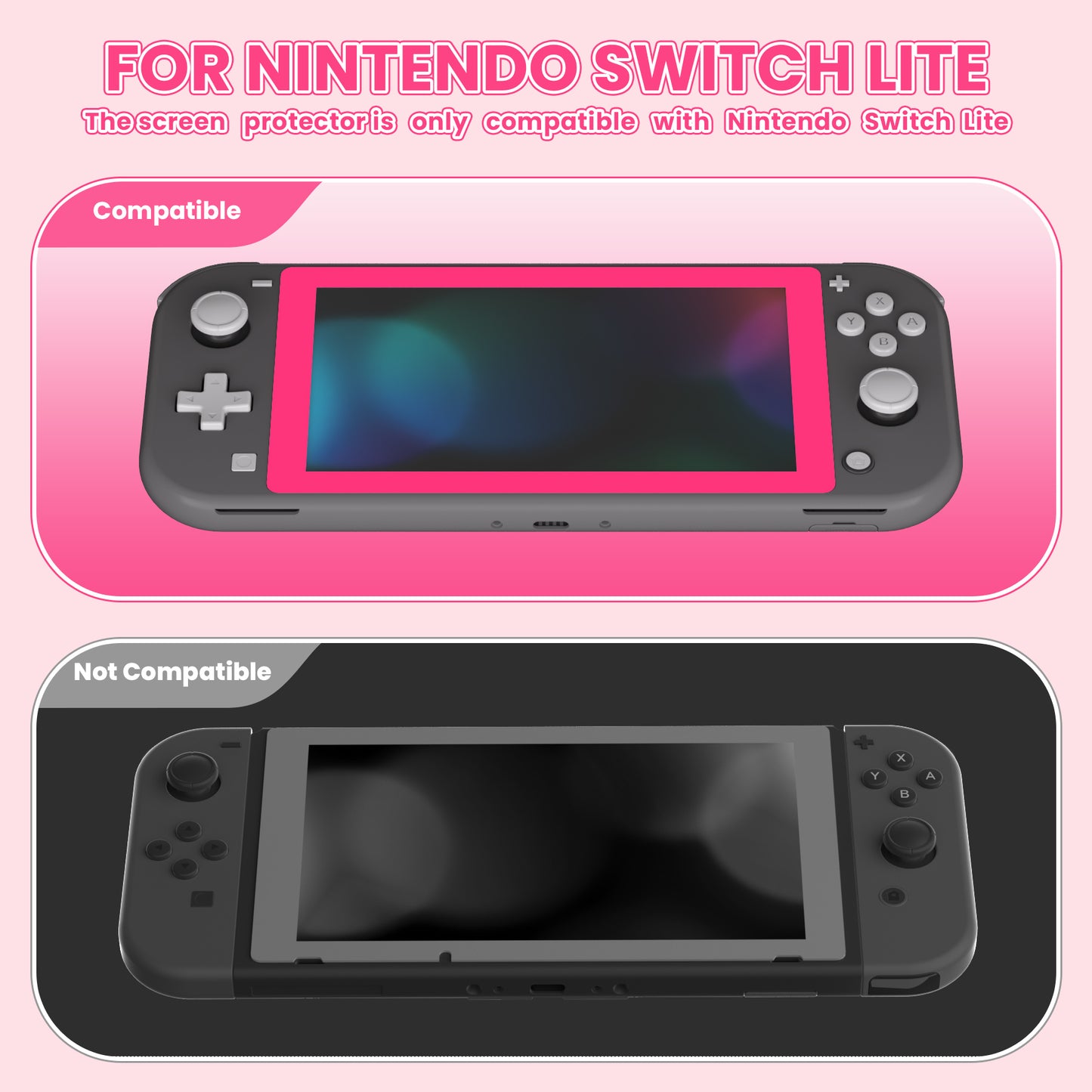 eXtremeRate 2 Pack Anti-Scratch Transparent HD Tempered Glass Screen Protector for Nintendo Switch Lite - Bright Pink