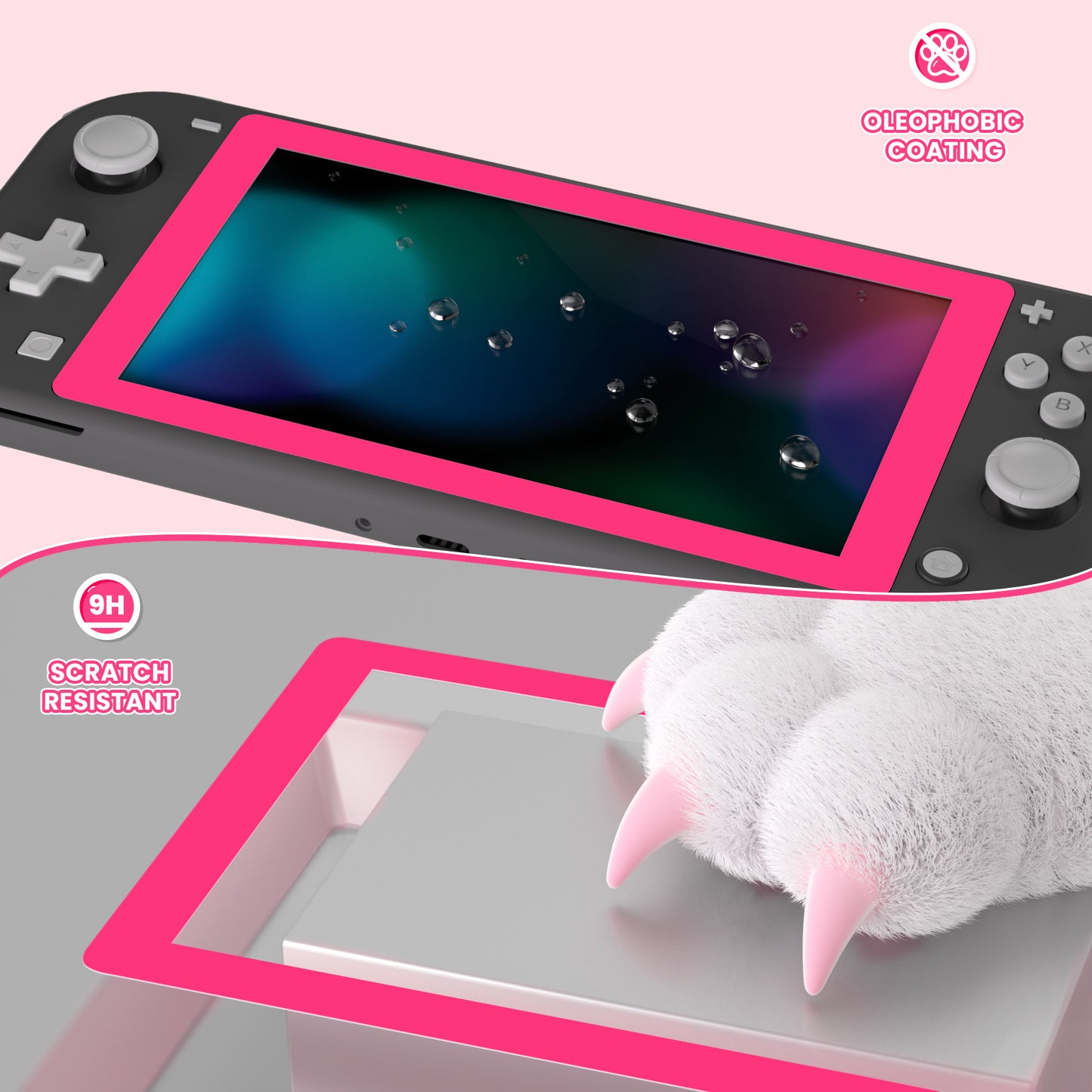 eXtremeRate 2 Pack Anti-Scratch Transparent HD Tempered Glass Screen Protector for Nintendo Switch Lite - Bright Pink