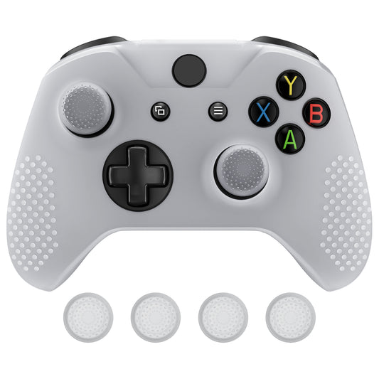 eXtremeRate Protective Anti-Slip Silicone Case with Thumb Grips Caps for Xbox One X & S Controller - Semi-transparent Clear eXtremeRate