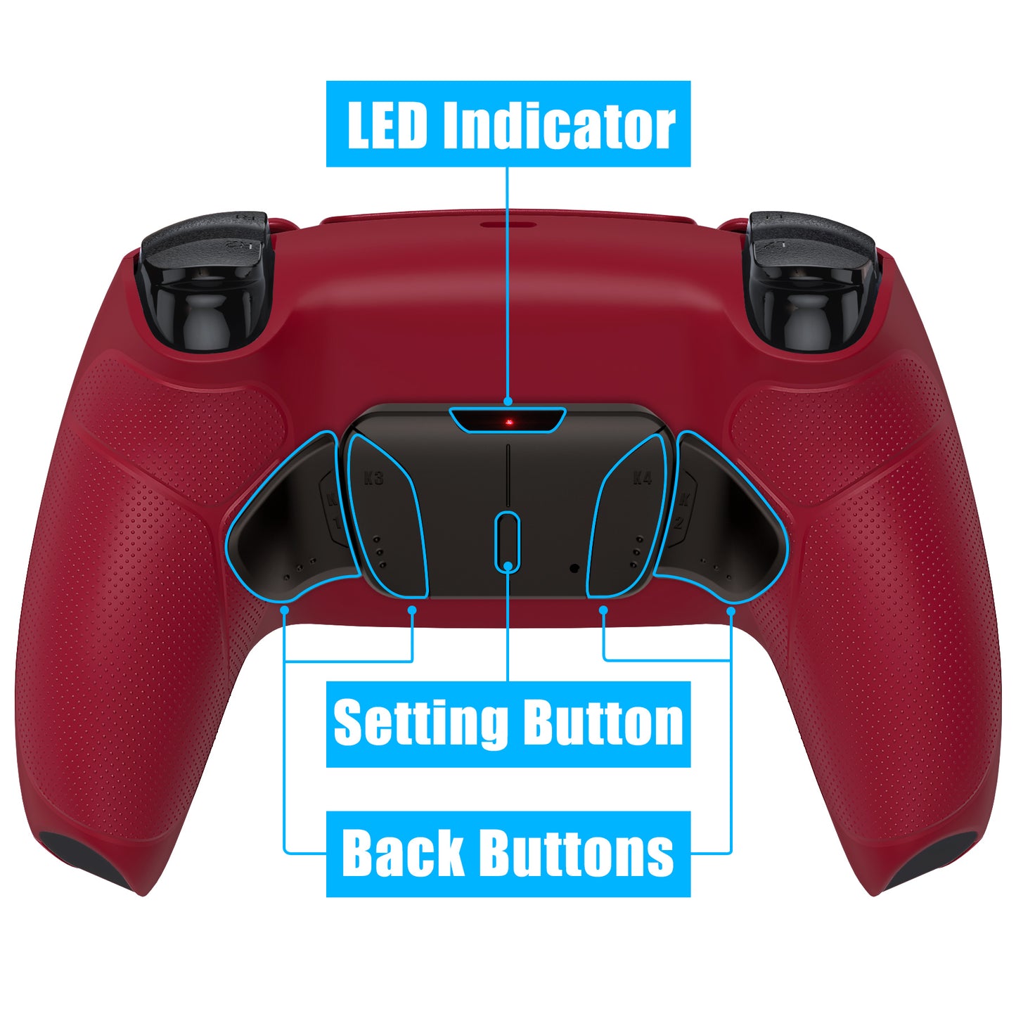 eXtremeRate Black Real Metal Buttons (RMB) Version RISE 4.0 Remap Kit for PS5 Controller BDM-030/040 - Rubberized Volcanic Red eXtremeRate