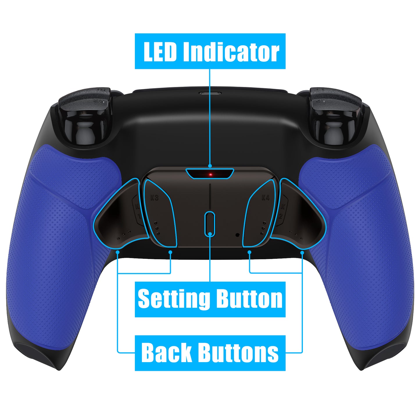 eXtremeRate Black Real Metal Buttons (RMB) Version RISE4 V3 Remap Kit for PS5 Controller BDM-030/040/050 - Rubberized Blue