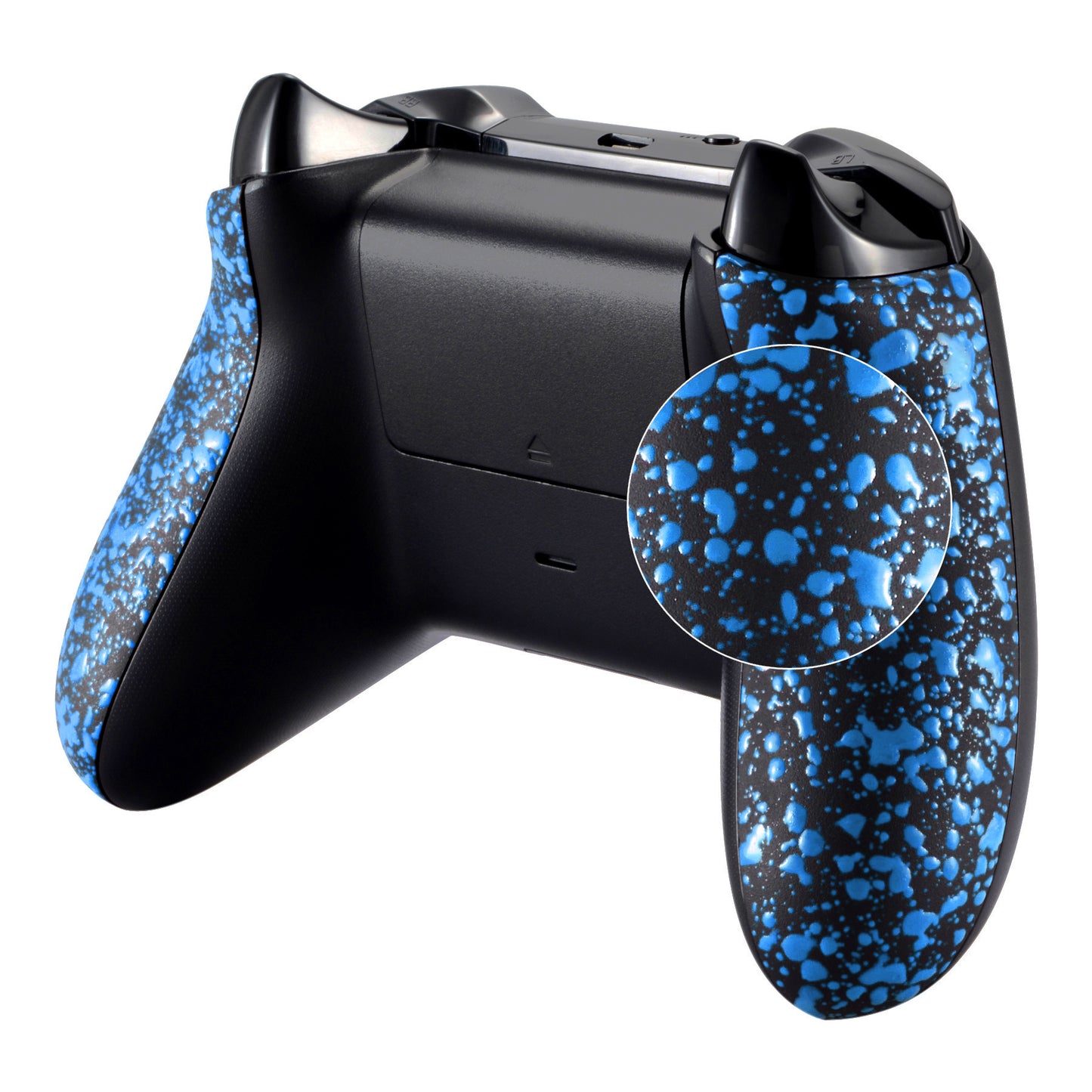 eXtremeRate Replacement Non-Slip Grips Side Rails Handles for Xbox One X & S Controller (Model 1708) - Textured Black Blue