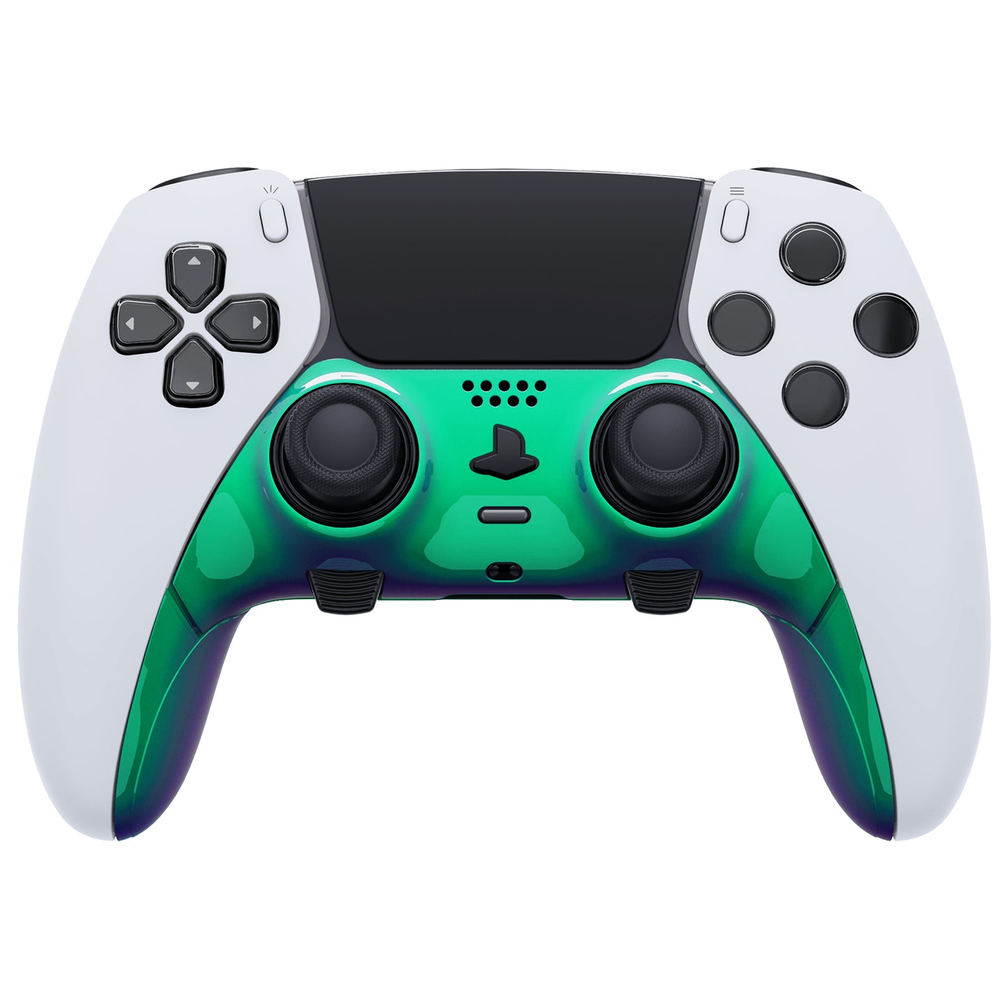 eXtremeRate Replacement Top Bottom Decorative Trim Shell Compatible with PS5 Edge Controller - Chameleon Green Purple