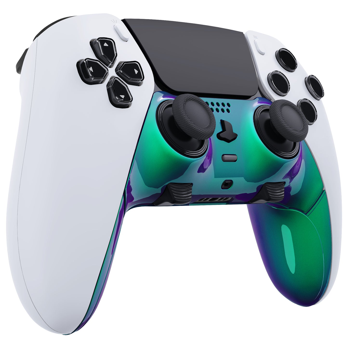 eXtremeRate Replacement Top Bottom Decorative Trim Shell Compatible with PS5 Edge Controller - Chameleon Green Purple