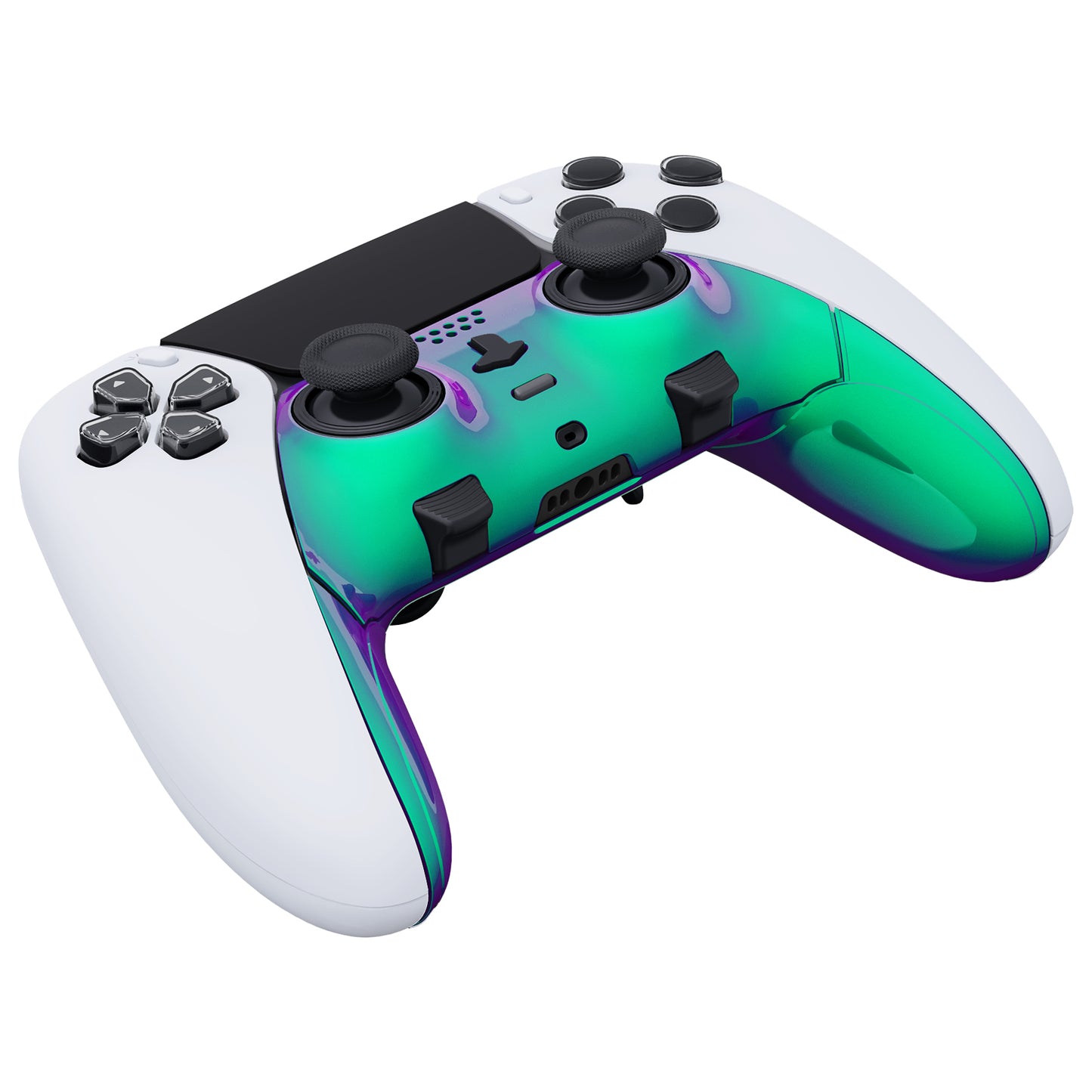 eXtremeRate Replacement Top Bottom Decorative Trim Shell Compatible with PS5 Edge Controller - Chameleon Green Purple