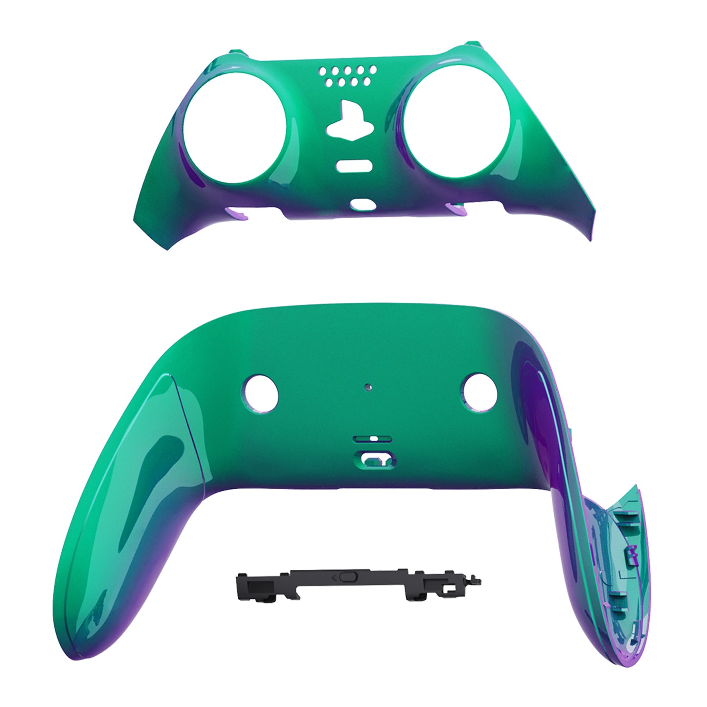 eXtremeRate Replacement Top Bottom Decorative Trim Shell Compatible with PS5 Edge Controller - Chameleon Green Purple