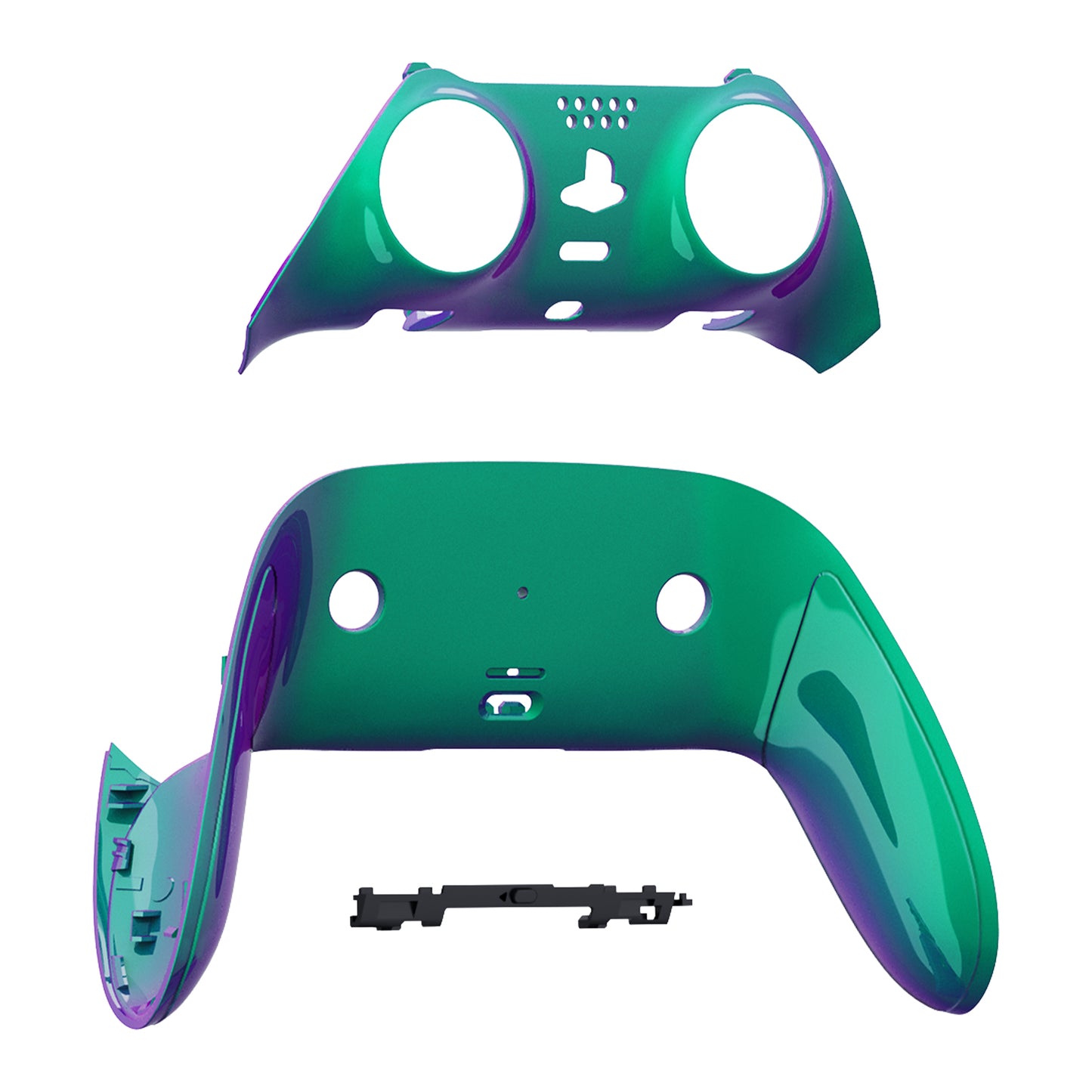 eXtremeRate Replacement Top Bottom Decorative Trim Shell Compatible with PS5 Edge Controller - Chameleon Green Purple