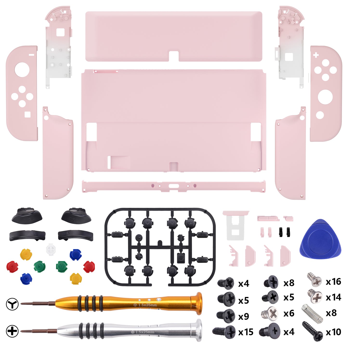 eXtremeRate Custom Replacement Full Set Shell with Buttons for Nintendo Switch OLED - Cherry Blossoms Pink