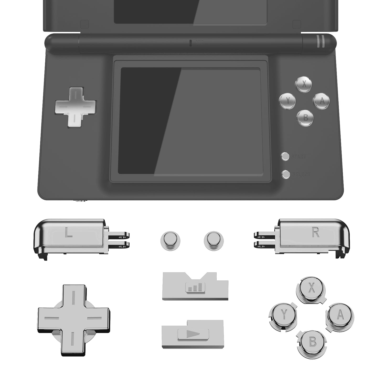 eXtremeRate Replacement Full Set Buttons for Nintendo DS Lite NDSL - Chrome Silver