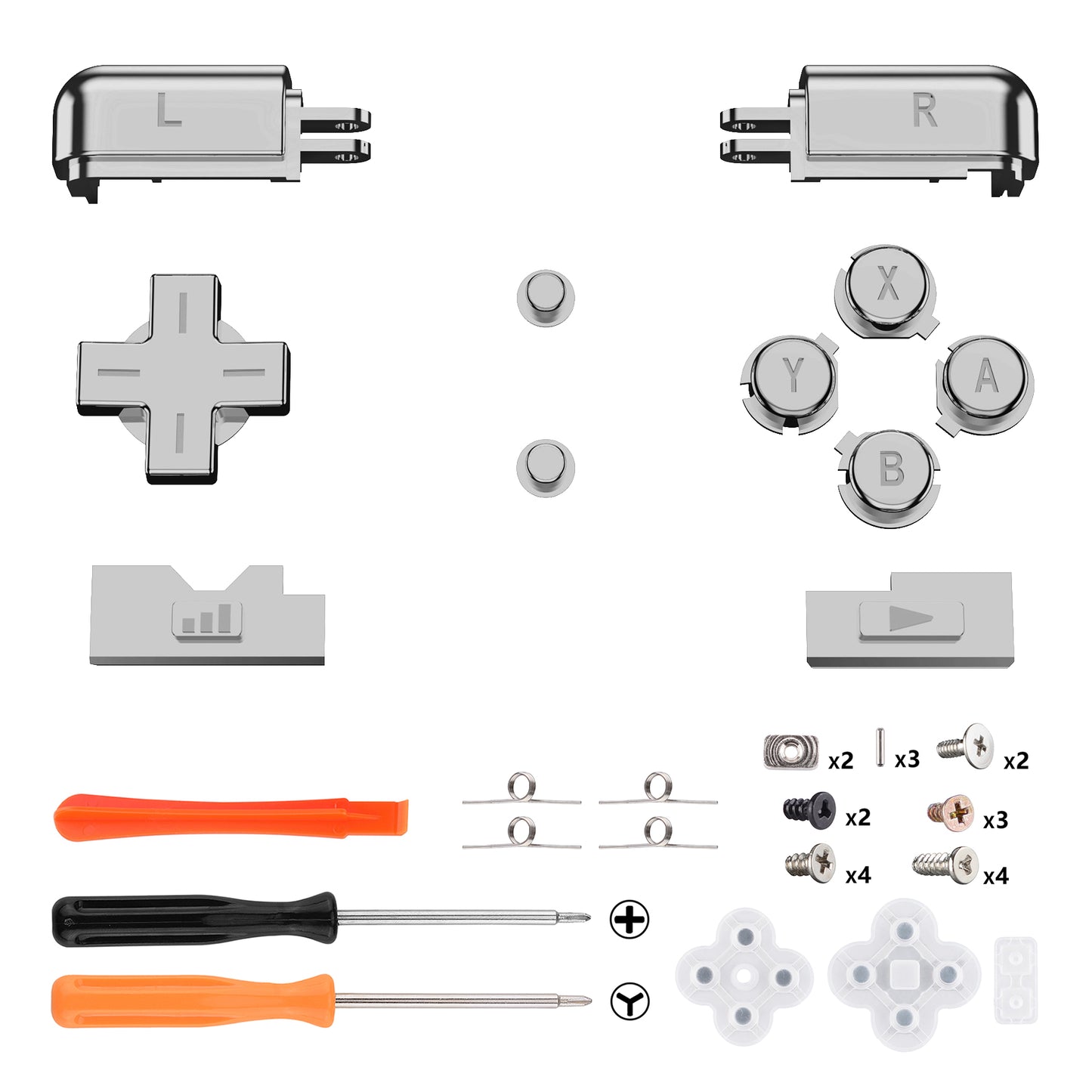 eXtremeRate Replacement Full Set Buttons for Nintendo DS Lite NDSL - Chrome Silver