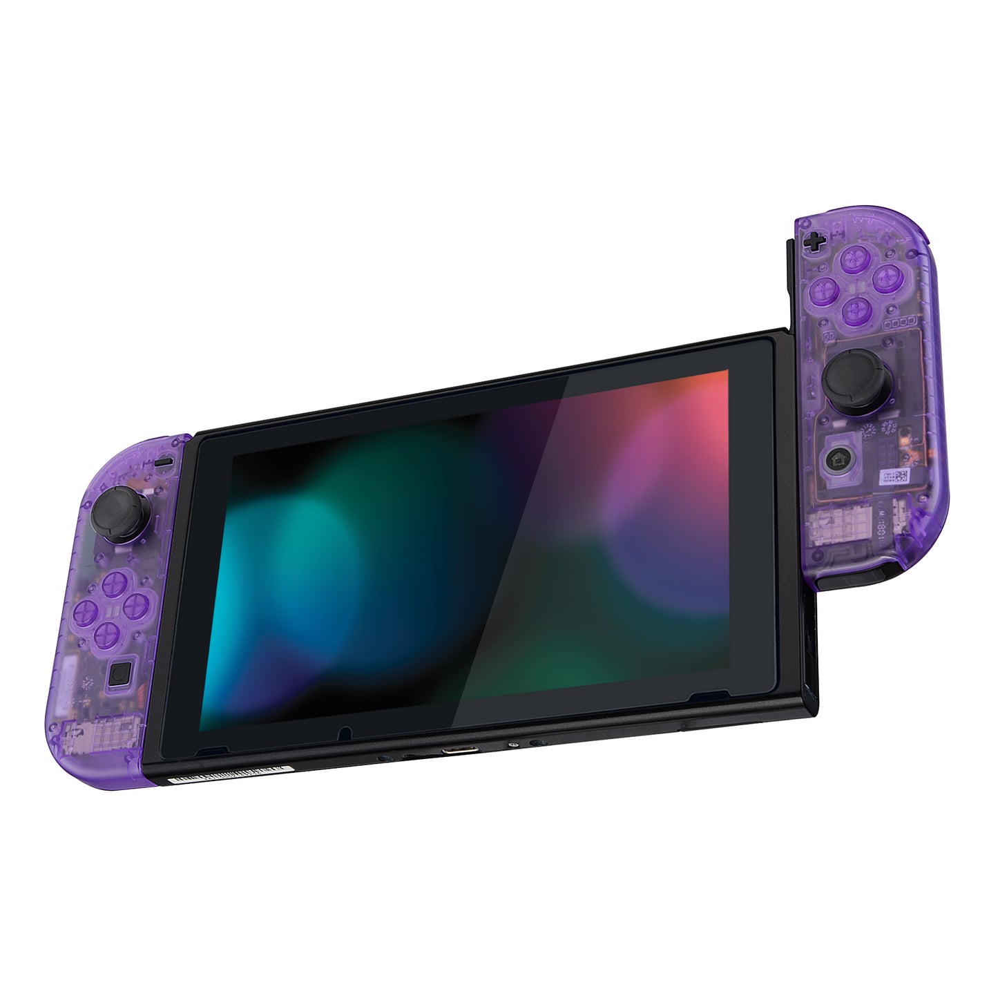 eXtremeRate Replacement Full Set Shell Case with Buttons for Joycon of NS Switch - Clear Atomic Purple