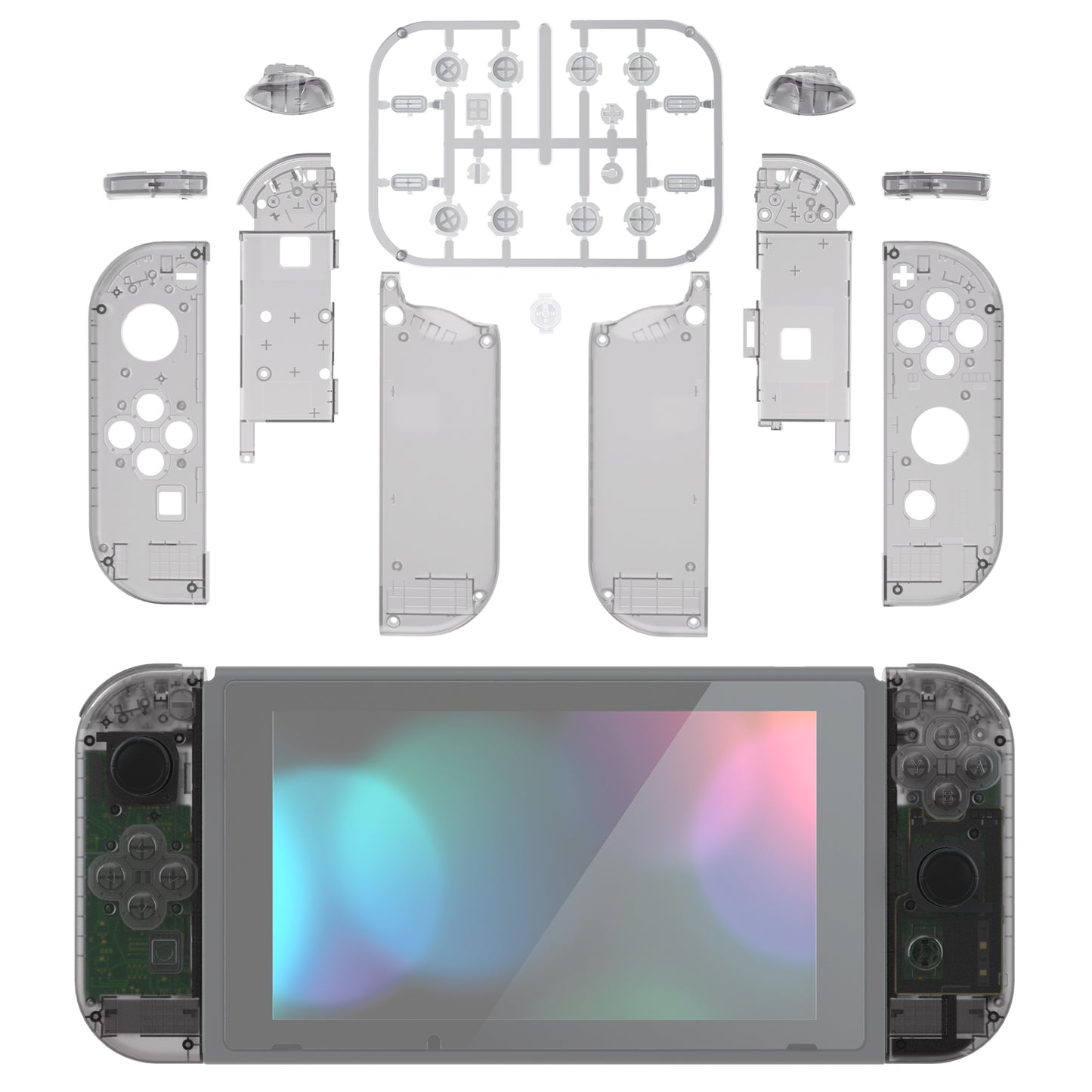 eXtremeRate Replacement Full Set Shell Case with Buttons for Joycon of NS Switch - Clear Black