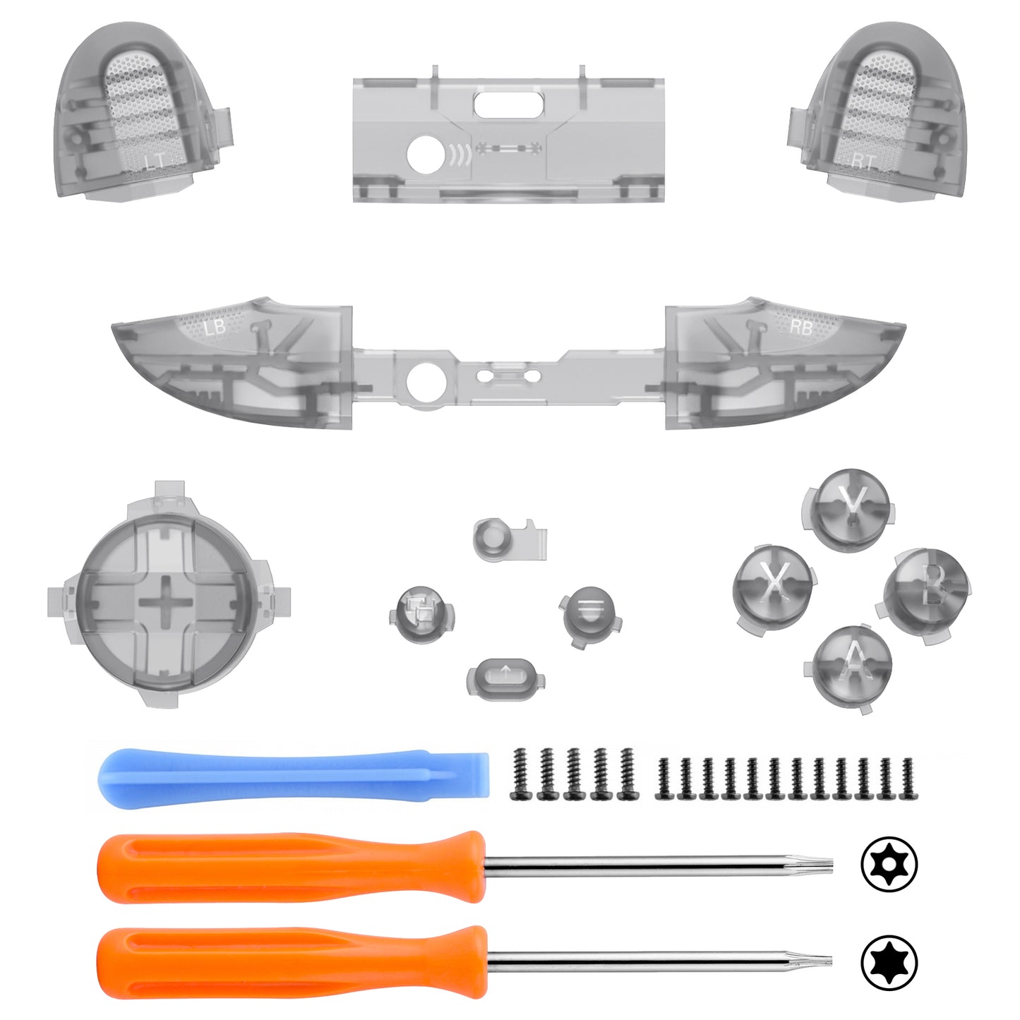 eXtremeRate Replacement Full Set Buttons for Xbox Series X & S Controller - Clear Black