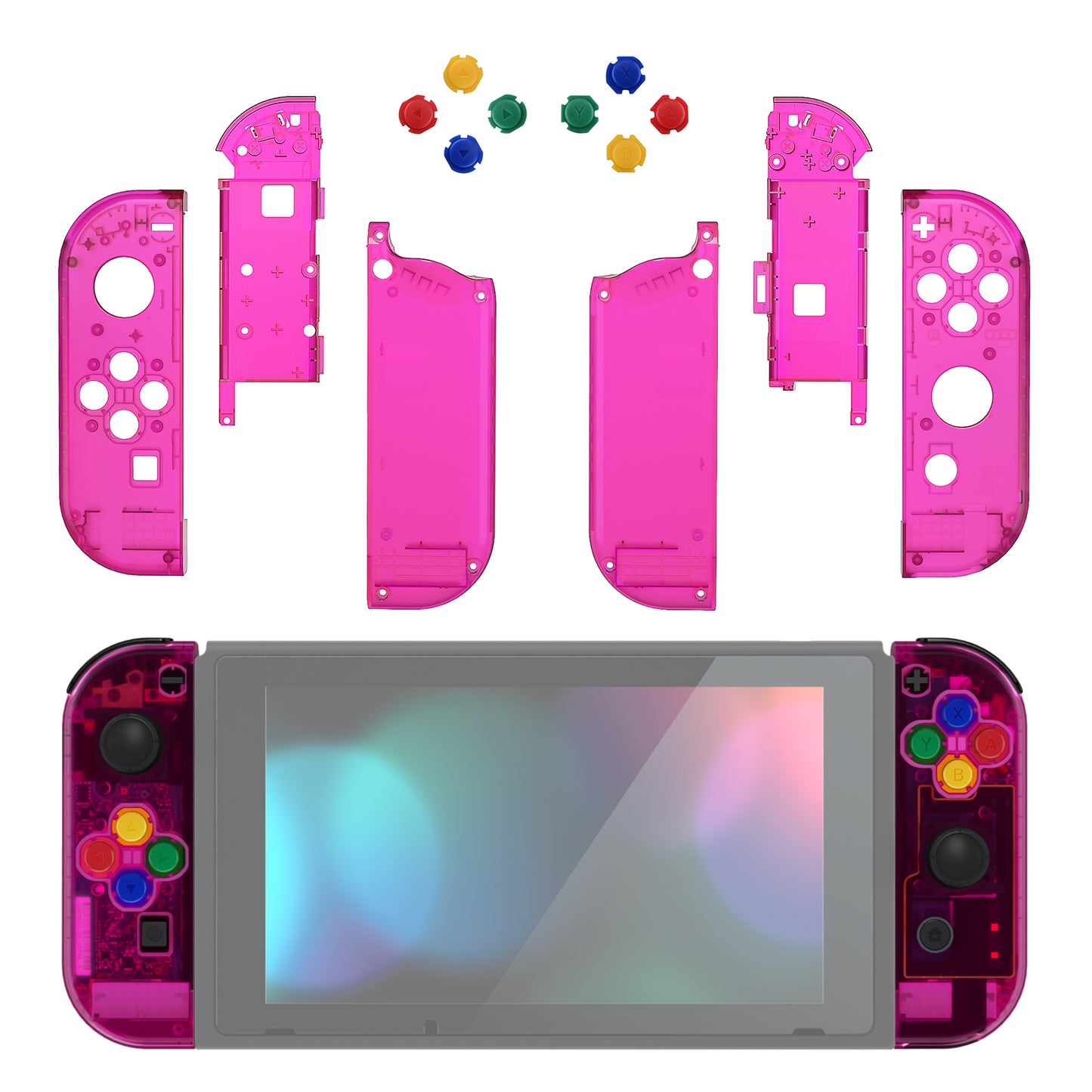 eXtremeRate Replacement Full Set Shell Case with Buttons for Joycon of NS Switch - Clear Candy Pink