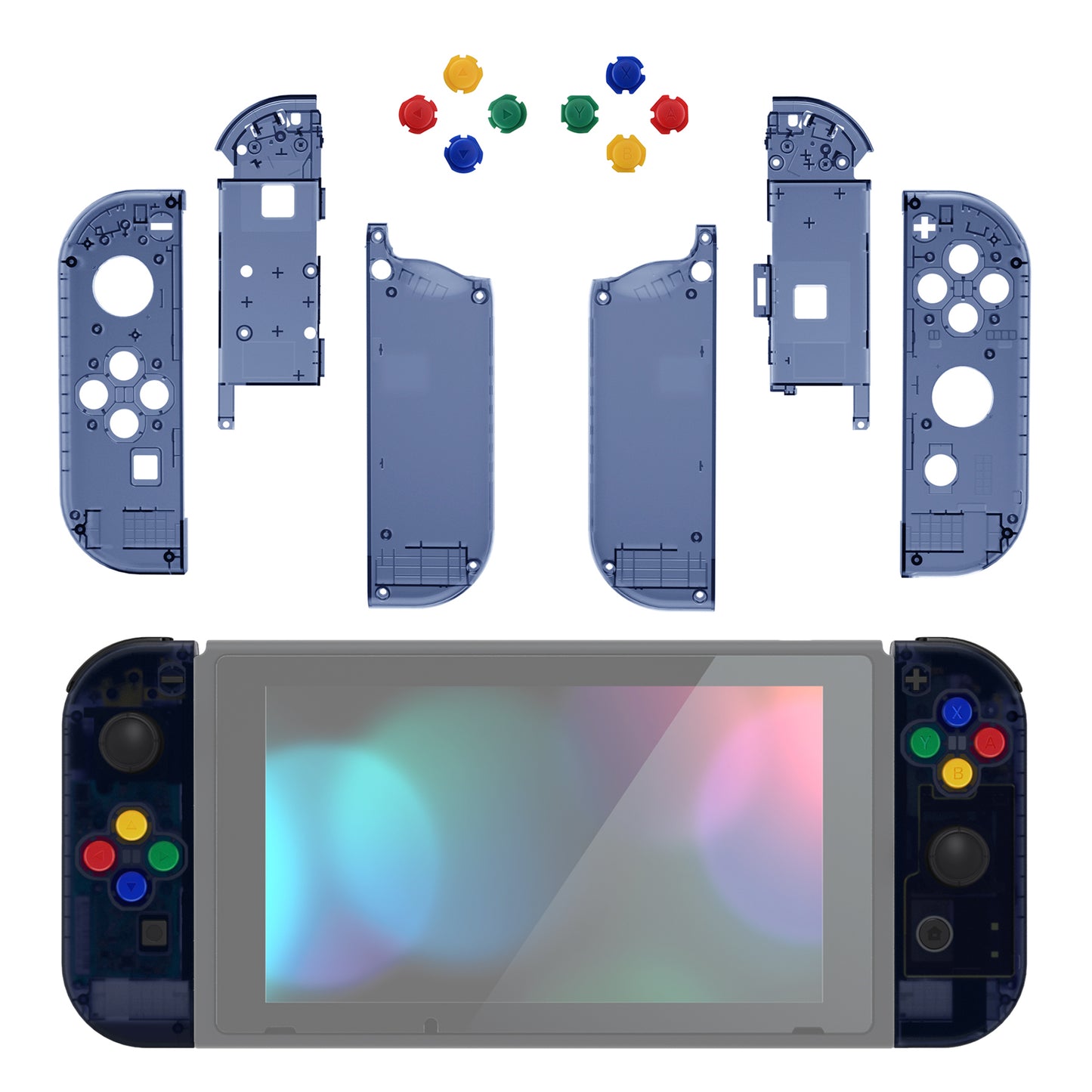 eXtremeRate Replacement Full Set Shell Case with Buttons for Joycon of NS Switch - Clear Deep Ocean Blue