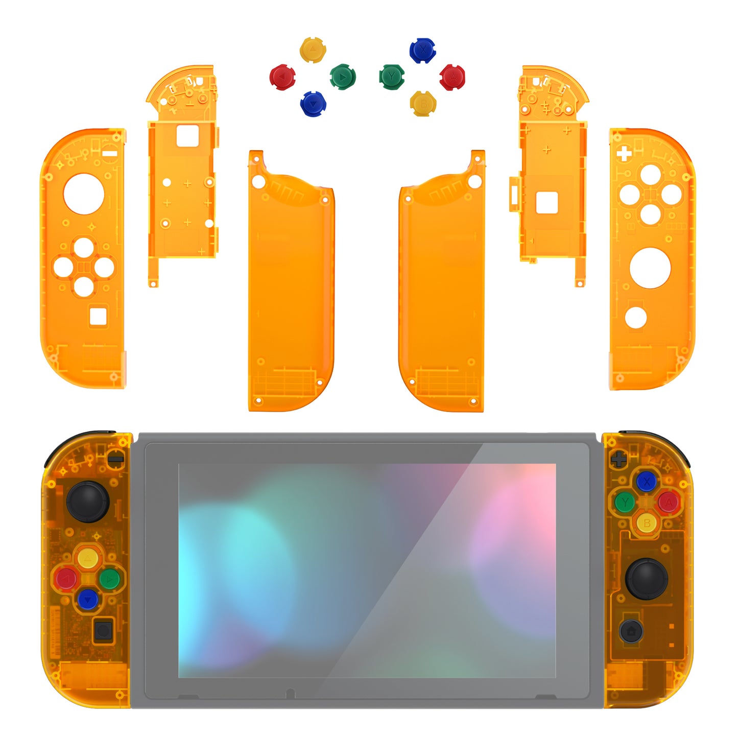 eXtremeRate Replacement Full Set Shell Case with Buttons for Joycon of NS Switch - Clear Orange