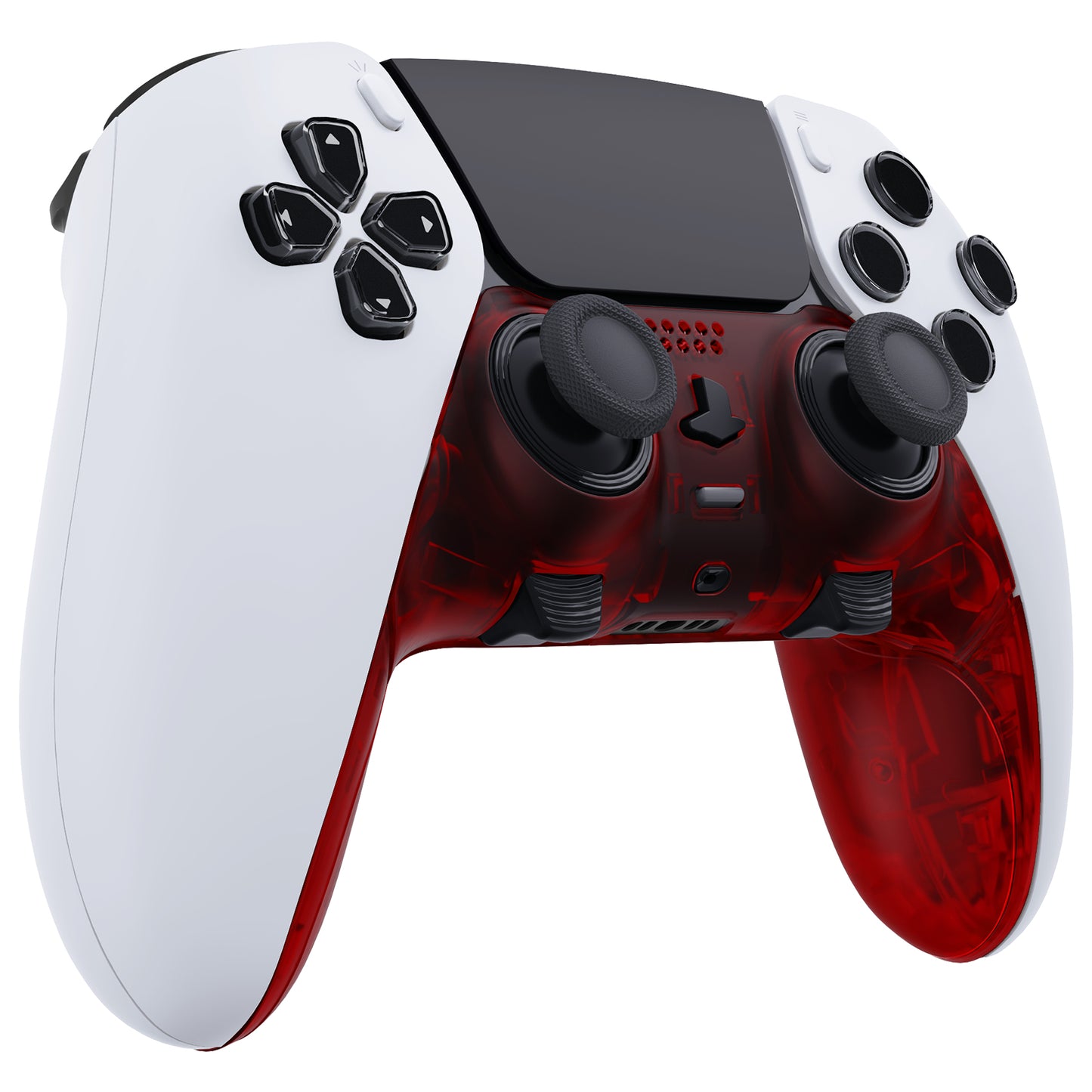 eXtremeRate Replacement Top Bottom Decorative Trim Shell Compatible with PS5 Edge Controller - Clear Red