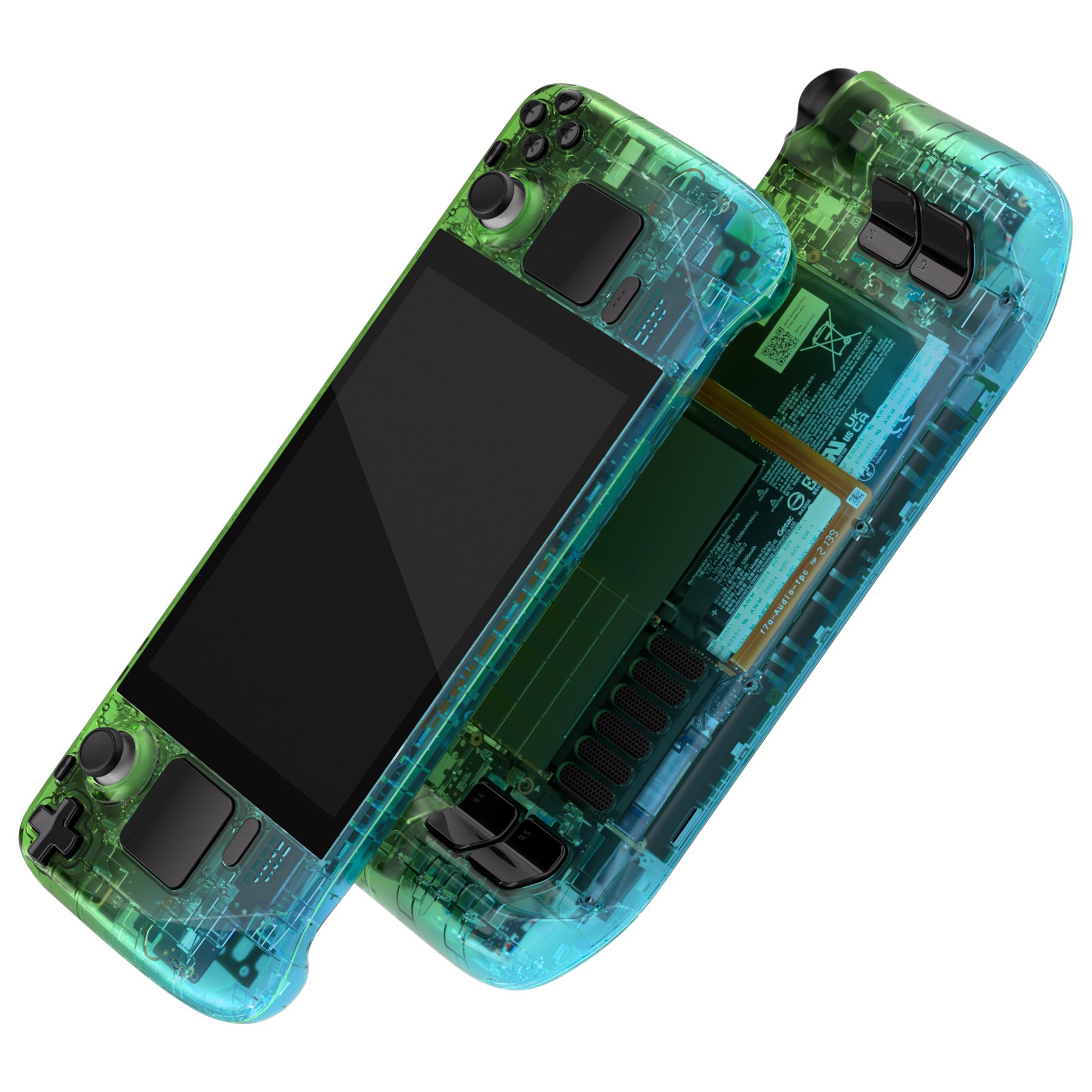 eXtremeRate Custom Full Set Shell with Buttons for Steam Deck LCD - Gradient Translucent Green Blue eXtremeRate