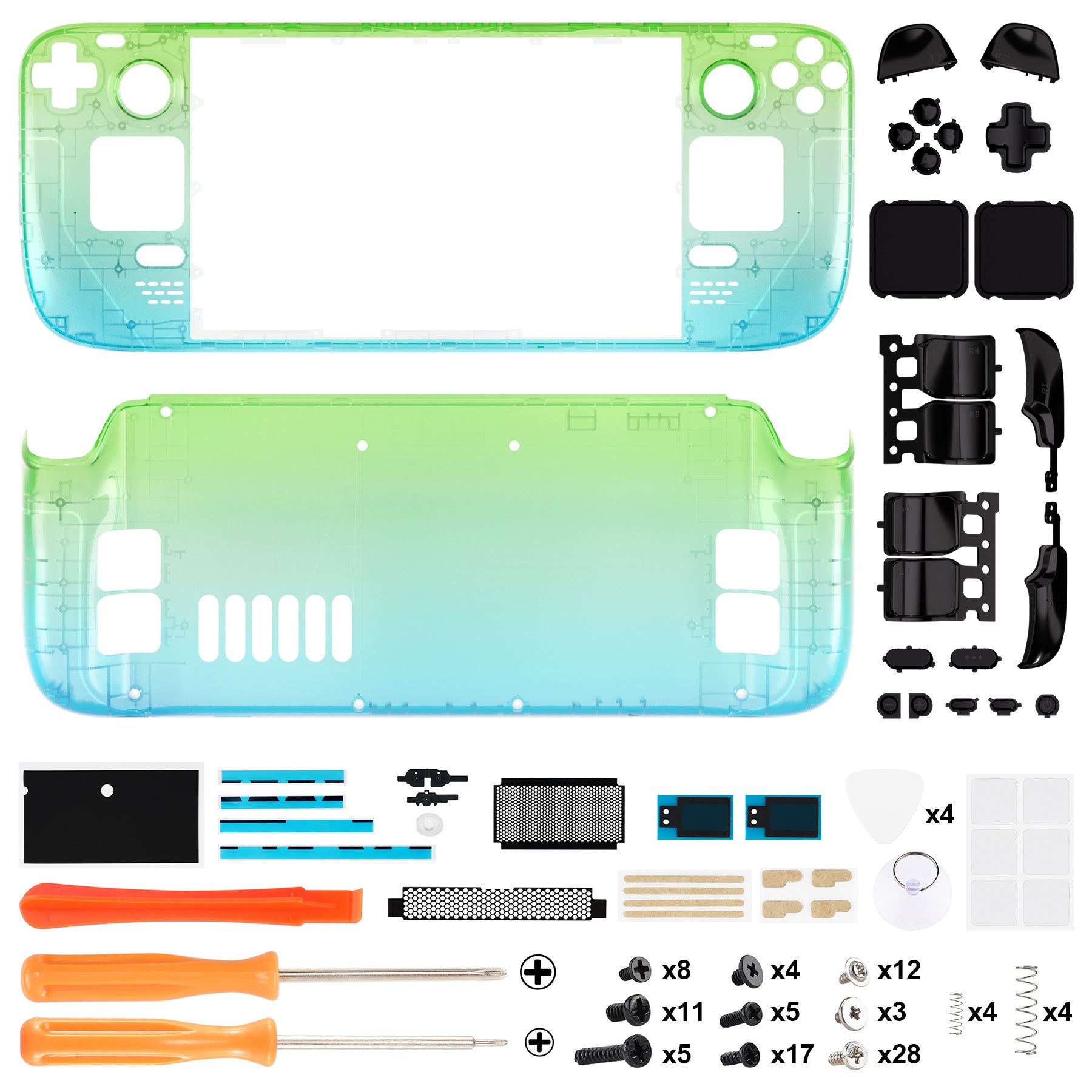 eXtremeRate Custom Full Set Shell with Buttons for Steam Deck LCD - Gradient Translucent Green Blue eXtremeRate