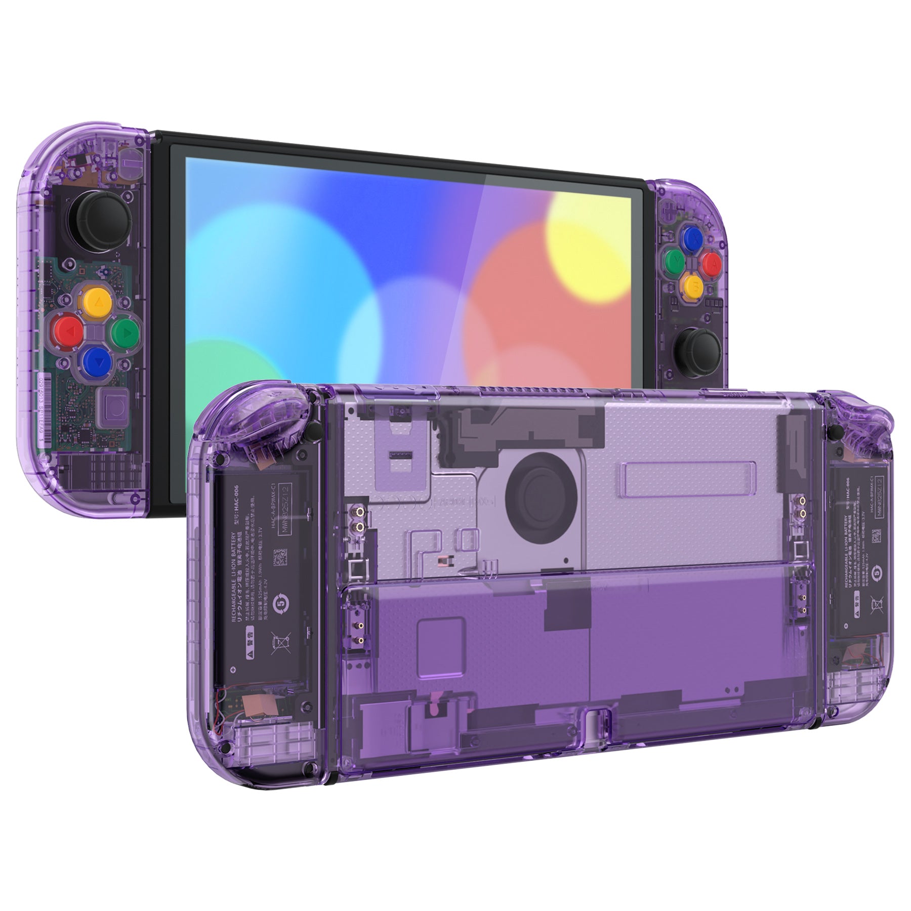 eXtremeRate Custom Replacement Full Set Shell with Buttons for Nintendo Switch OLED - Crystal Clear Atomic Purple eXtremeRate