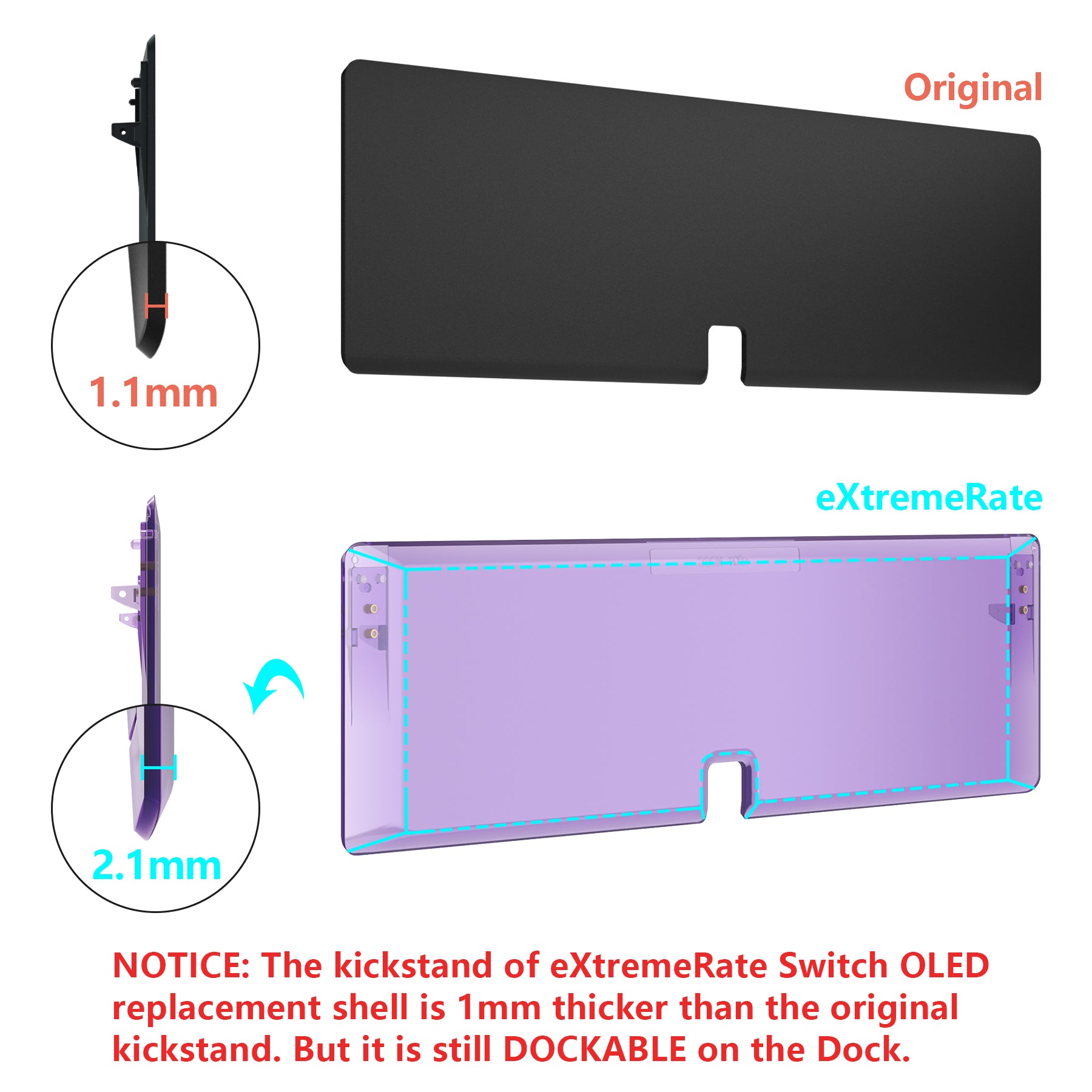 eXtremeRate Custom Replacement Full Set Shell with Buttons for Nintendo Switch OLED - Crystal Clear Atomic Purple eXtremeRate