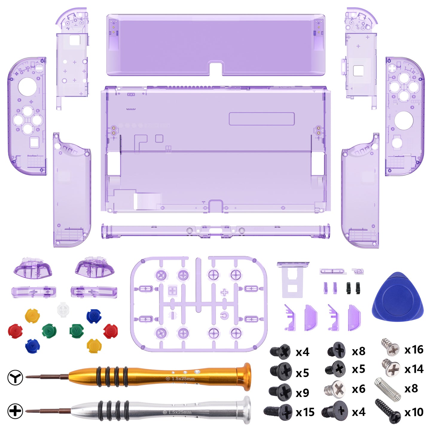 eXtremeRate Custom Replacement Full Set Shell with Buttons for Nintendo Switch OLED - Crystal Clear Atomic Purple eXtremeRate