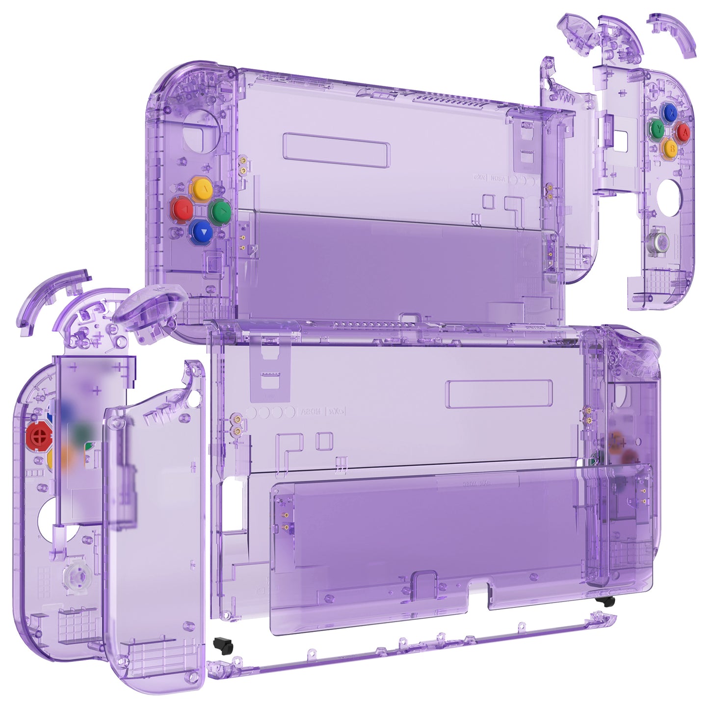 eXtremeRate Custom Replacement Full Set Shell with Buttons for Nintendo Switch OLED - Crystal Clear Atomic Purple eXtremeRate